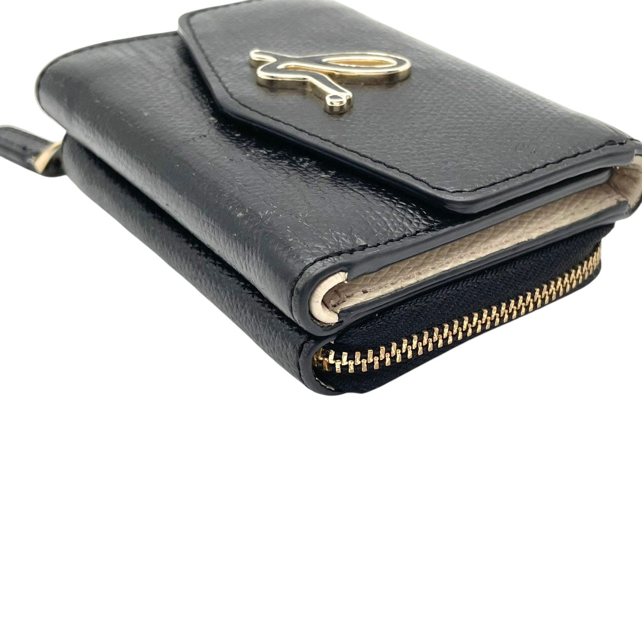 アニエスベー 財布 TAW05-02 ミニウォレット 三つ折り財布 コンパクトウォレット コインケース カードケース 小銭入れ PVC 本革 レザー ブラック 黒 ゴールド金具 エレガント クラシック スタイリッシュ カジュアル 上品 普段使い M4