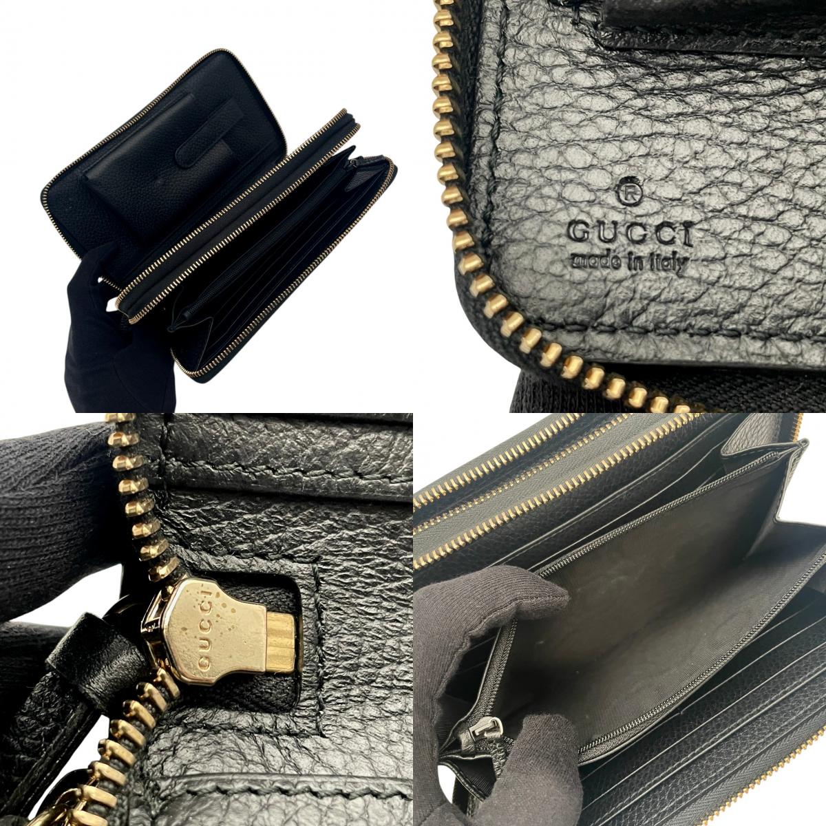【極美品】グッチ 財布 スウィング トラベルケース 二つ折り長財布 ロングウォレット ダブルファスナー ラウンドファスナー 本革 レザー ブラック 黒 ゴールド金具 クラシック エレガント スタイリッシュ シンプル 上品 ビジネス 大容量 W1