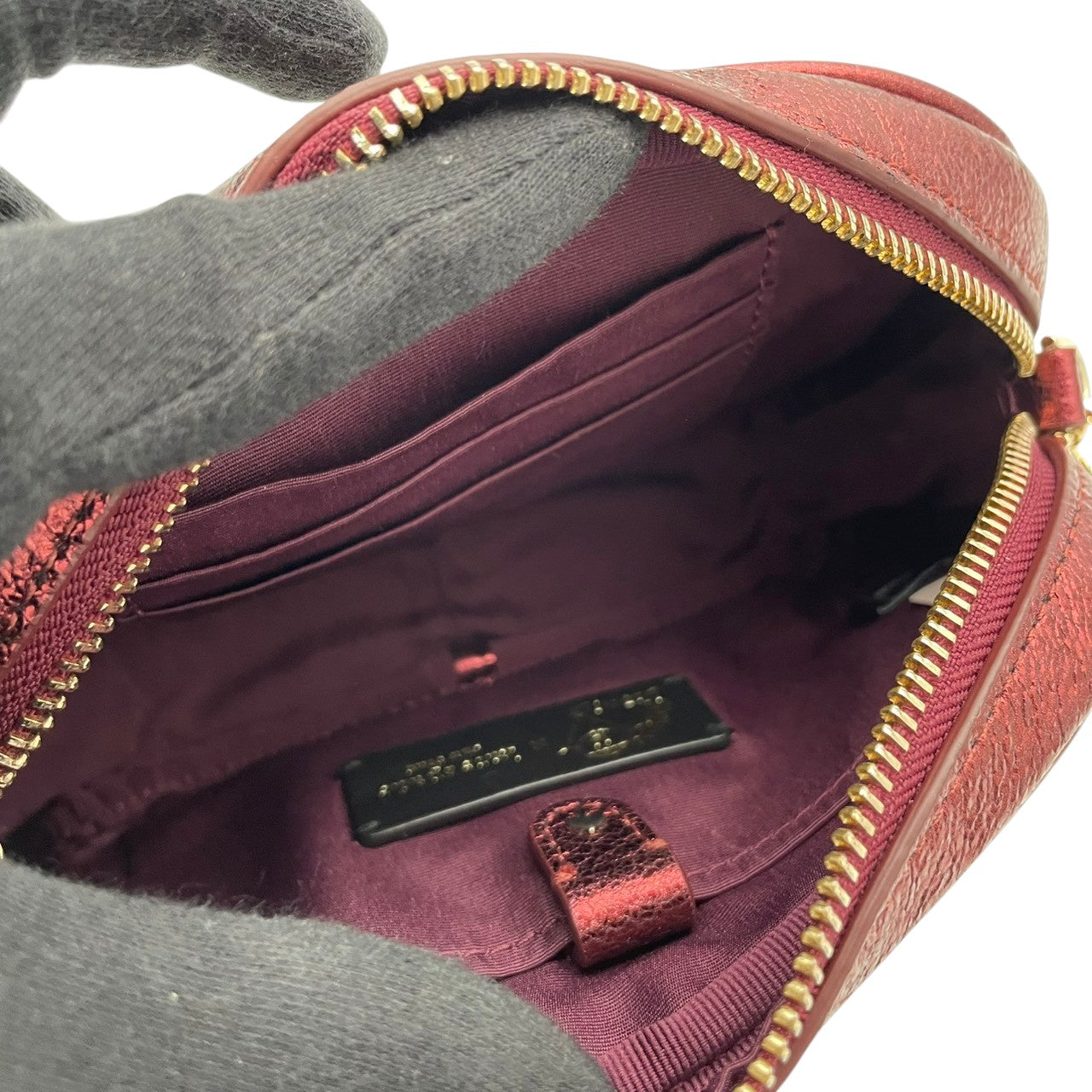 【美品】ケイトスペード バッグ 渡辺直美 コラボ 限定カプセルコレクション スモール カメラバッグ ショルダーバッグ 斜め掛け 肩掛け ポシェット 本革 メタリックピンク ボルドー系 ゴールド金具 エレガント スタイリッシュ カジュアル デイリー S15