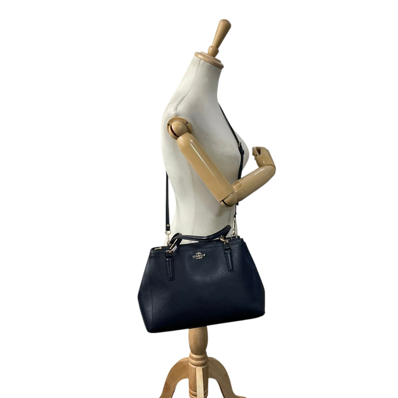 【美品】 COACH コーチ バッグ ラグジュアリー クロスグレーン レザー クリスティー キャリーオール トートバッグ ハンドバッグ ショルダーバッグ 手提げ 肩掛け 斜め掛け 本革 ネイビー 紺色 ゴールド金具 通勤 通学 レディース 人気 S54