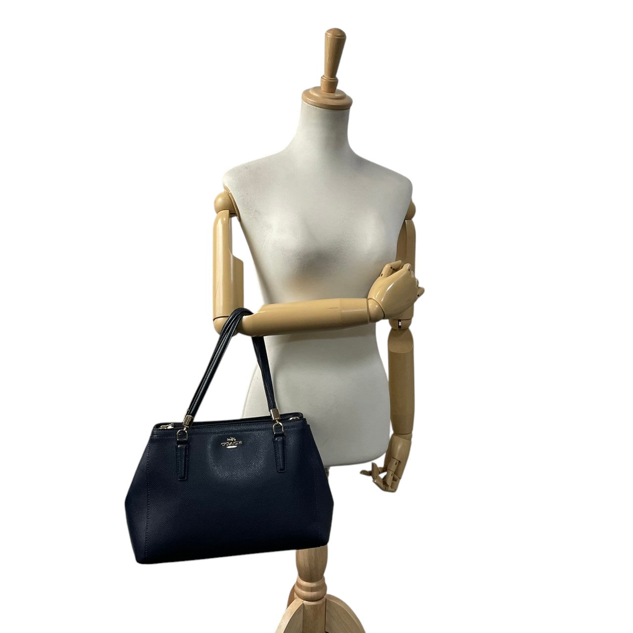 【美品】 COACH コーチ バッグ ラグジュアリー クロスグレーン レザー クリスティー キャリーオール トートバッグ ハンドバッグ ショルダーバッグ 手提げ 肩掛け 斜め掛け 本革 ネイビー 紺色 ゴールド金具 通勤 通学 レディース 人気 S54