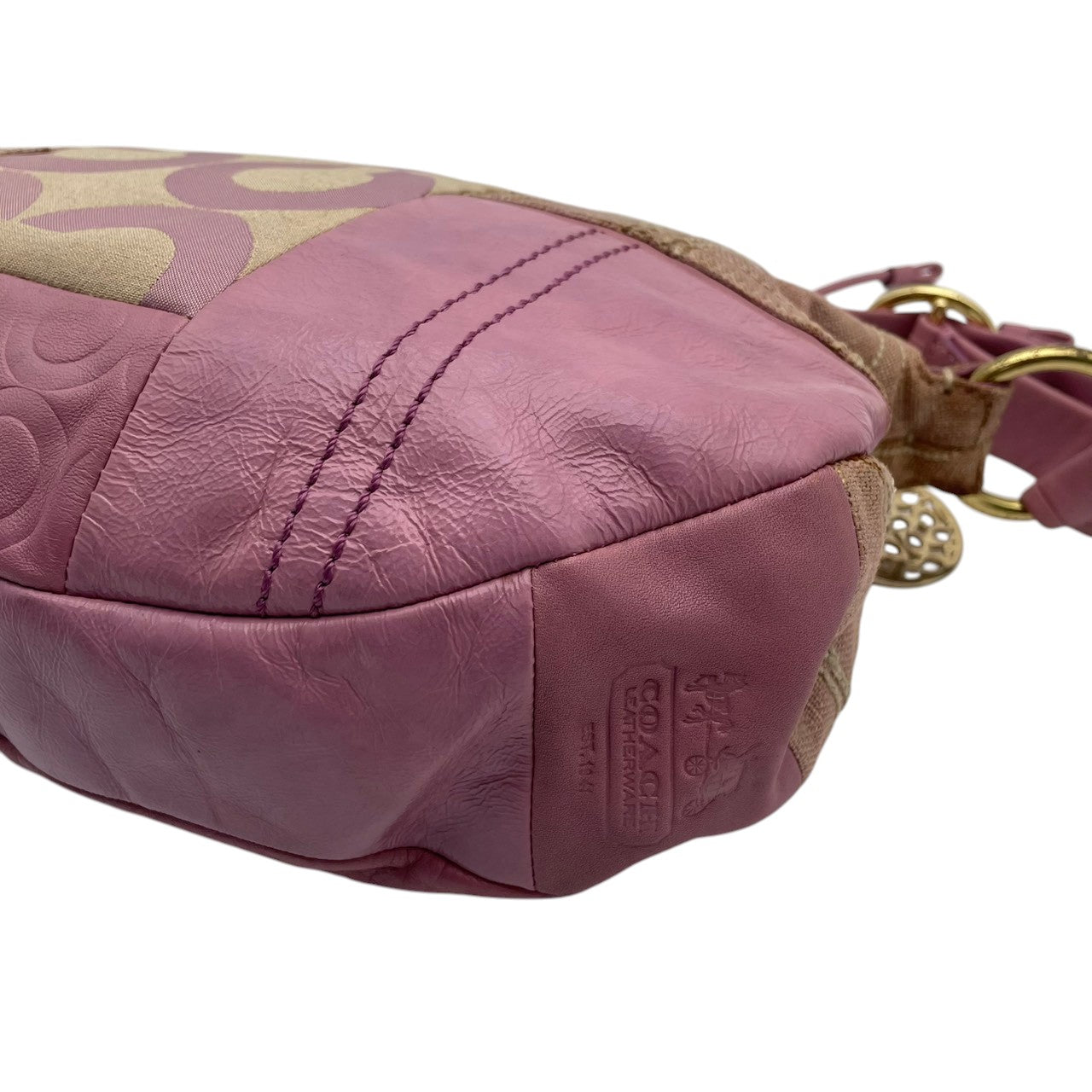 COACH コーチ バッグ アリ ピースト スモール ホーボー ショルダーバッグ ハンドバッグ ワンショルダー 手提げ 肩掛け パッチワーク キャンバス レザー 本革 ピンクパープル ベージュ ゴールド金具 レディース S54