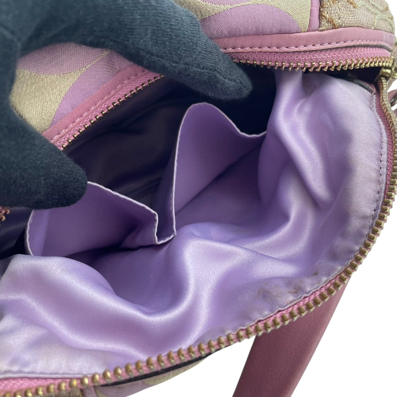 COACH コーチ バッグ アリ ピースト スモール ホーボー ショルダーバッグ ハンドバッグ ワンショルダー 手提げ 肩掛け パッチワーク キャンバス レザー 本革 ピンクパープル ベージュ ゴールド金具 レディース S54