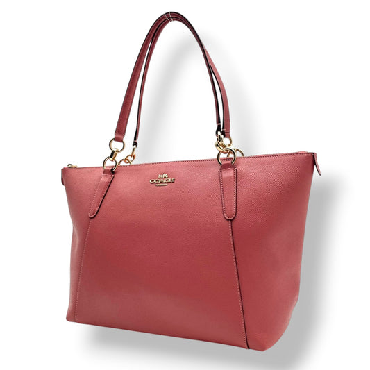 【美品】 COACH コーチ バッグ クロスグレーン レザー アヴァ トートバッグ ハンドバッグ 手提げ 肩掛け A4収納 本革 ピンク系 コーラルピンク ゴールド金具 ビジネス 通勤 通学 レディース 定番 人気 鞄 S54