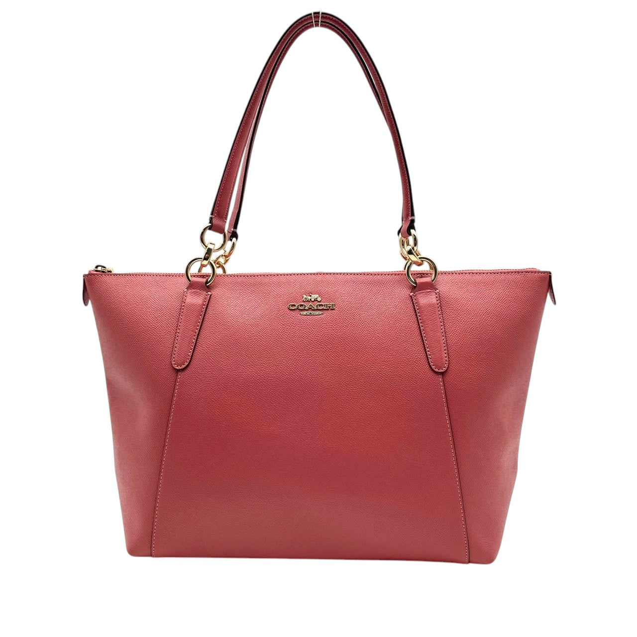 【美品】 COACH コーチ バッグ クロスグレーン レザー アヴァ トートバッグ ハンドバッグ 手提げ 肩掛け A4収納 本革 ピンク系 コーラルピンク ゴールド金具 ビジネス 通勤 通学 レディース 定番 人気 鞄 S54