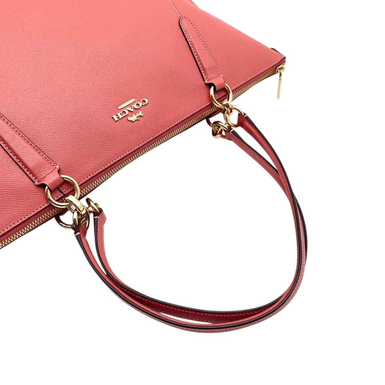 【美品】 COACH コーチ バッグ クロスグレーン レザー アヴァ トートバッグ ハンドバッグ 手提げ 肩掛け A4収納 本革 ピンク系 コーラルピンク ゴールド金具 ビジネス 通勤 通学 レディース 定番 人気 鞄 S54