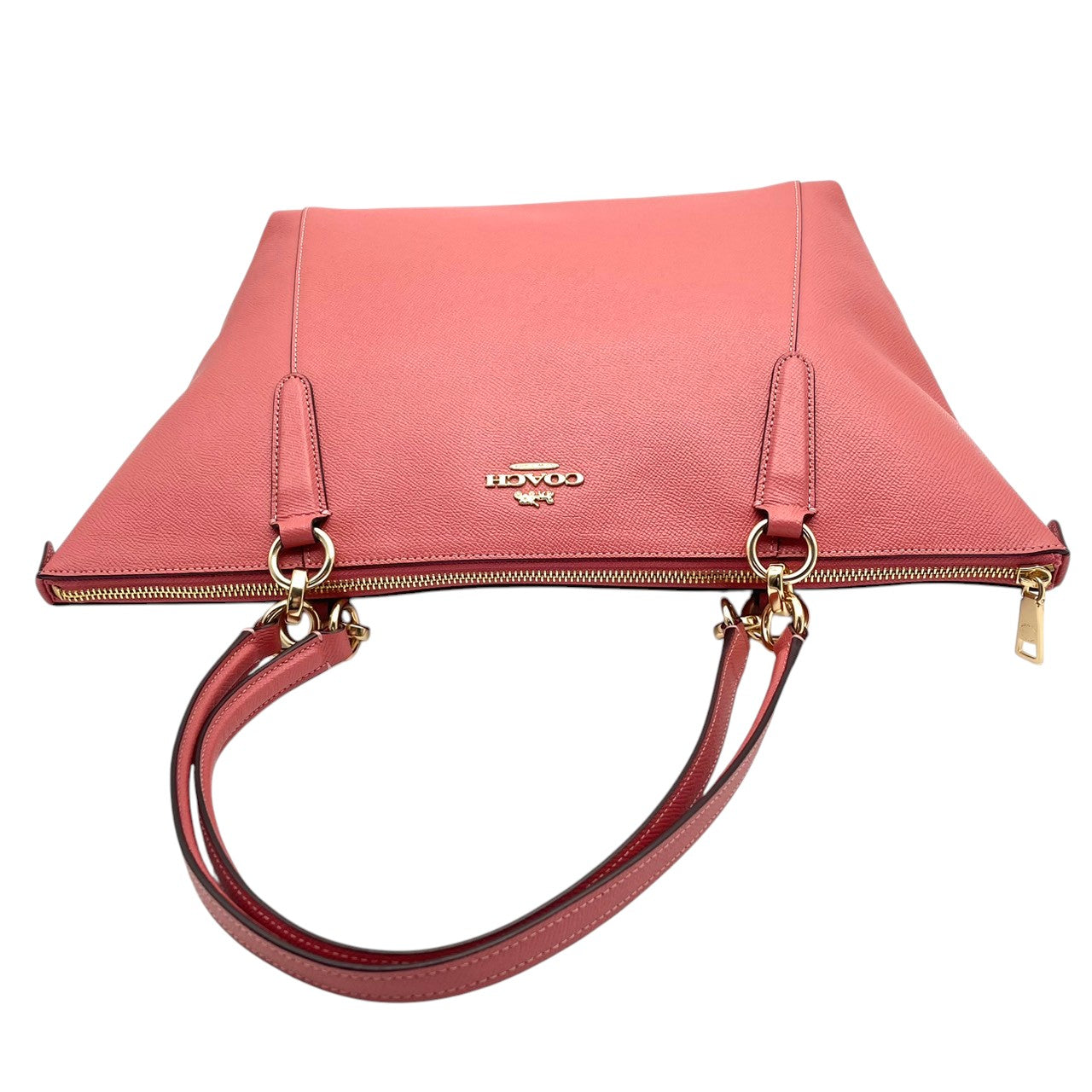【美品】 COACH コーチ バッグ クロスグレーン レザー アヴァ トートバッグ ハンドバッグ 手提げ 肩掛け A4収納 本革 ピンク系 コーラルピンク ゴールド金具 ビジネス 通勤 通学 レディース 定番 人気 鞄 S54