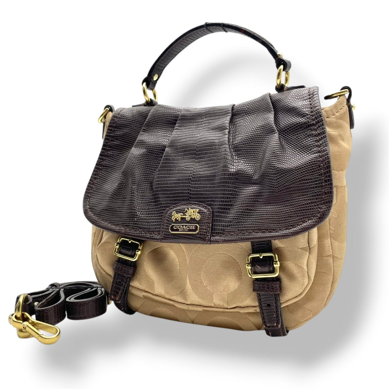 COACH コーチ バッグ マディソン オプアート アナベル ショルダーバッグ ハンドバッグ 手提げ 斜め掛け クロスボディ キャンバス 本革 レザー ベージュ ブラウン 茶系 ゴールド金具 定番 人気 鞄 S54