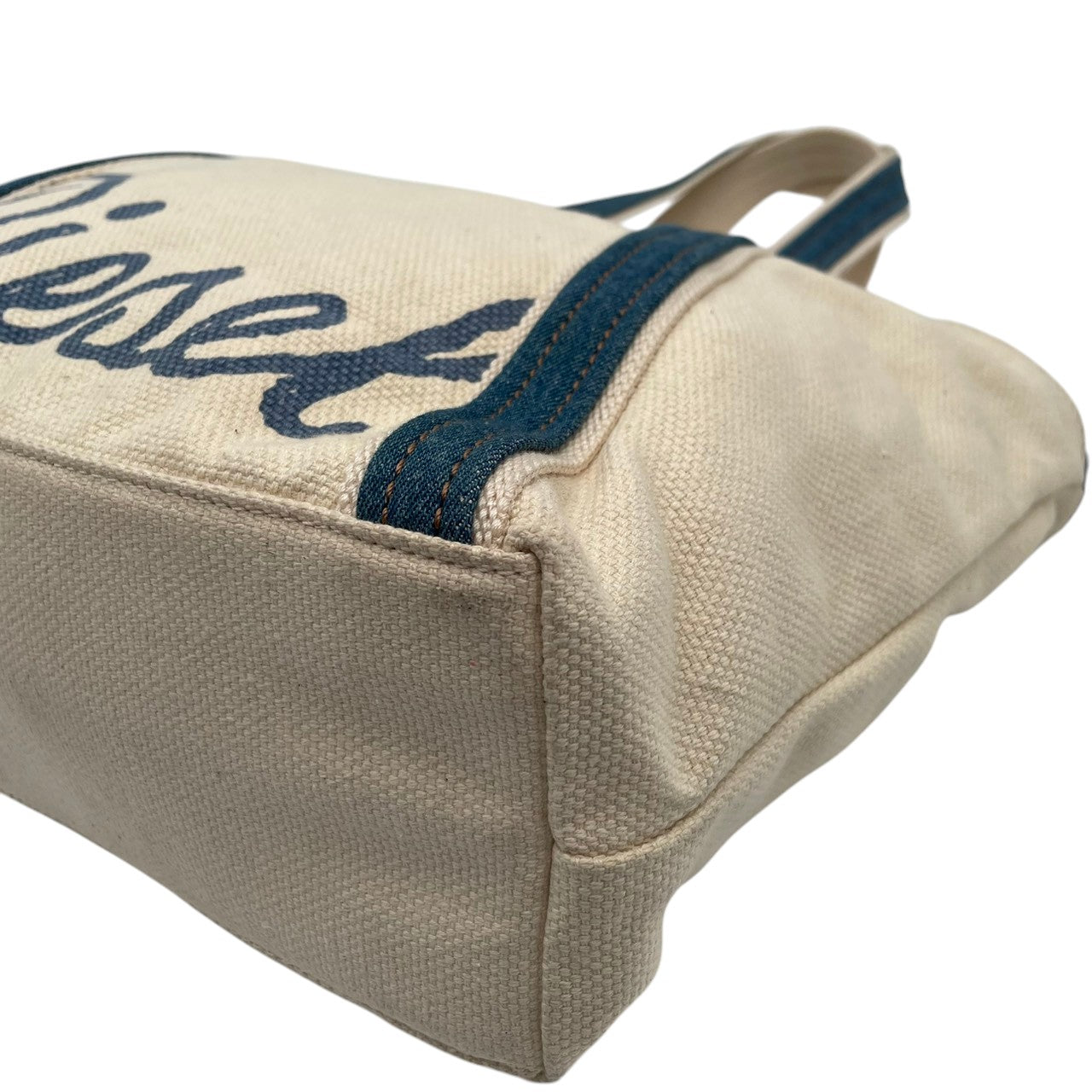 【美品】ディーゼル バッグ キャンバス トートバッグ ハンドバッグ 手提げ 肩掛け ロゴ刺しゅう コットン アイボリー 生成り ブルー 青 シルバー金具 エレガント スタイリッシュ カジュアル デイリー レディース 人気 定番 鞄 S64