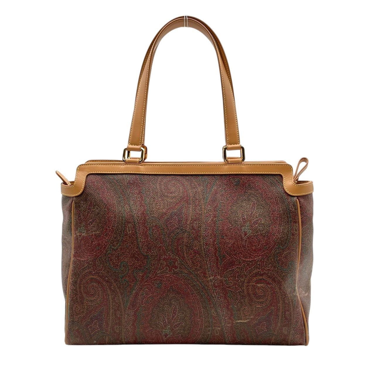 ETRO エトロ バッグ ペイズリー柄 トートバッグ ハンドバッグ 手提げ 肩掛け PVCコーティングキャンバス レザー ライトブラウン ブラウン マルチカラー ゴールド金具 ロゴ金具 A4収納 エレガント クラシック ヴィンテージ イタリア製 レディース S32