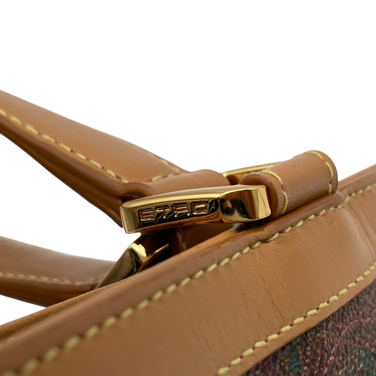ETRO エトロ バッグ ペイズリー柄 トートバッグ ハンドバッグ 手提げ 肩掛け PVCコーティングキャンバス レザー ライトブラウン ブラウン マルチカラー ゴールド金具 ロゴ金具 A4収納 エレガント クラシック ヴィンテージ イタリア製 レディース S32