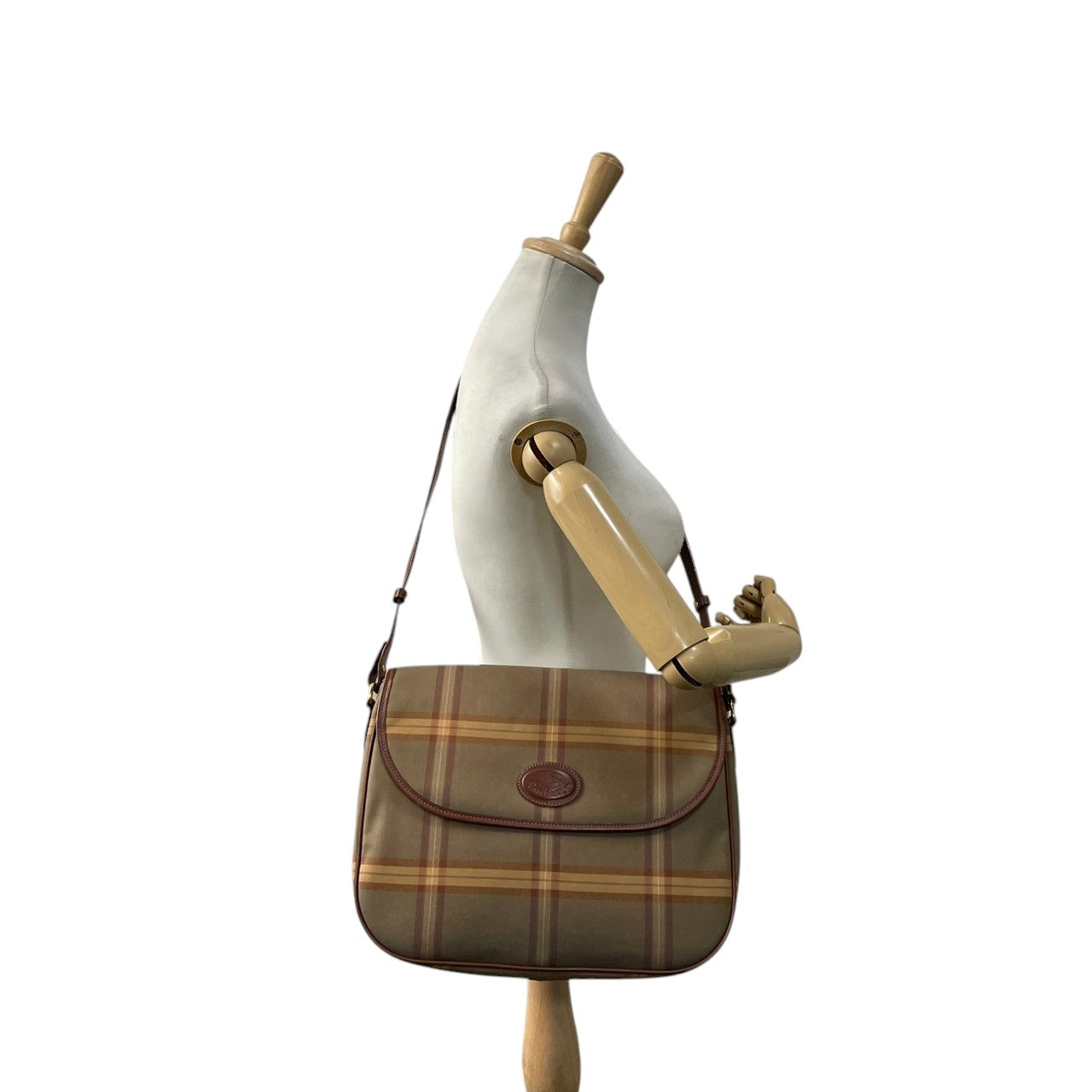 Burberry バーバリー バッグ バーバリーズ ヴィンテージ キャンバス レザー ショルダーバッグ 斜め掛け 肩掛け フラップ チェック柄 ベージュ ブラウン 茶系 ゴールド金具 レディース 定番 人気 鞄 S32