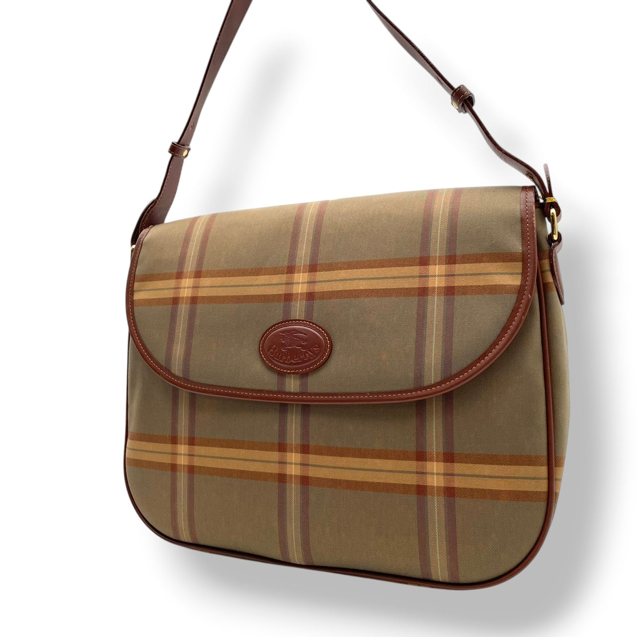 Burberry バーバリー バッグ バーバリーズ ヴィンテージ キャンバス レザー ショルダーバッグ 斜め掛け 肩掛け フラップ チェック柄 ベージュ ブラウン 茶系 ゴールド金具 レディース 定番 人気 鞄 S32