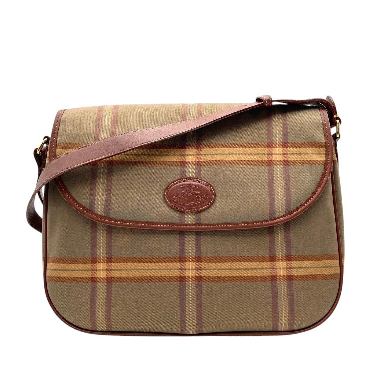 Burberry バーバリー バッグ バーバリーズ ヴィンテージ キャンバス レザー ショルダーバッグ 斜め掛け 肩掛け フラップ チェック柄 ベージュ ブラウン 茶系 ゴールド金具 レディース 定番 人気 鞄 S32