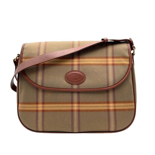 Burberry バーバリー バッグ バーバリーズ ヴィンテージ キャンバス レザー ショルダーバッグ 斜め掛け 肩掛け フラップ チェック柄 ベージュ ブラウン 茶系 ゴールド金具 レディース 定番 人気 鞄 S32