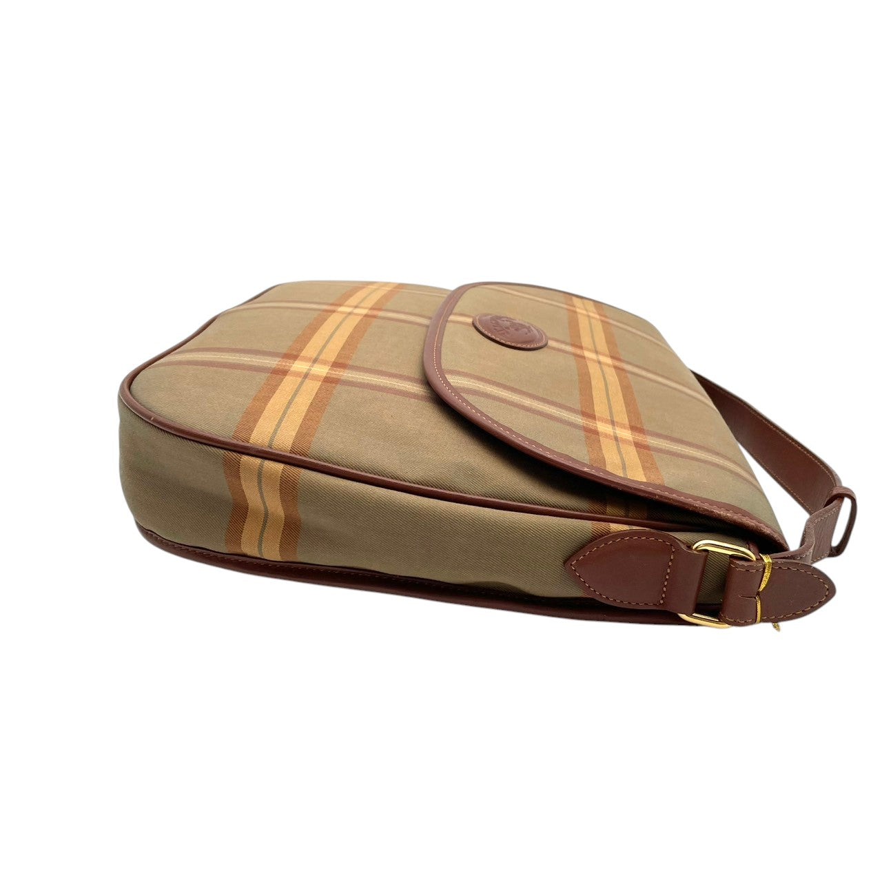 Burberry バーバリー バッグ バーバリーズ ヴィンテージ キャンバス レザー ショルダーバッグ 斜め掛け 肩掛け フラップ チェック柄 ベージュ ブラウン 茶系 ゴールド金具 レディース 定番 人気 鞄 S32