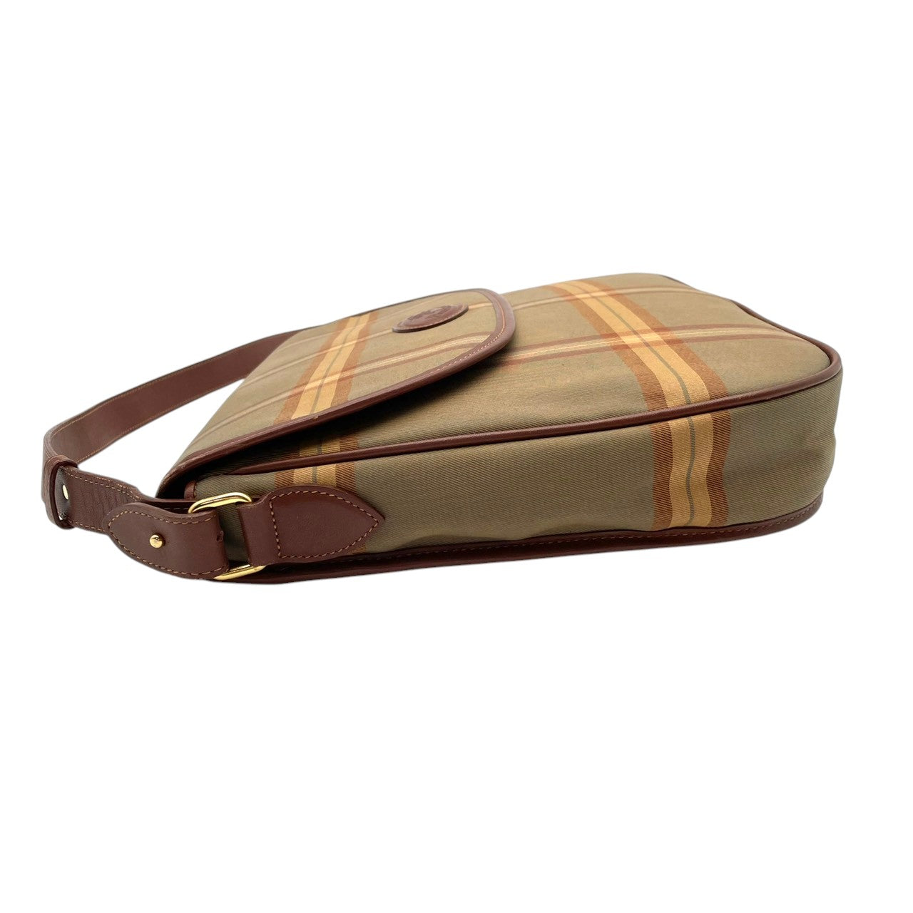 Burberry バーバリー バッグ バーバリーズ ヴィンテージ キャンバス レザー ショルダーバッグ 斜め掛け 肩掛け フラップ チェック柄 ベージュ ブラウン 茶系 ゴールド金具 レディース 定番 人気 鞄 S32