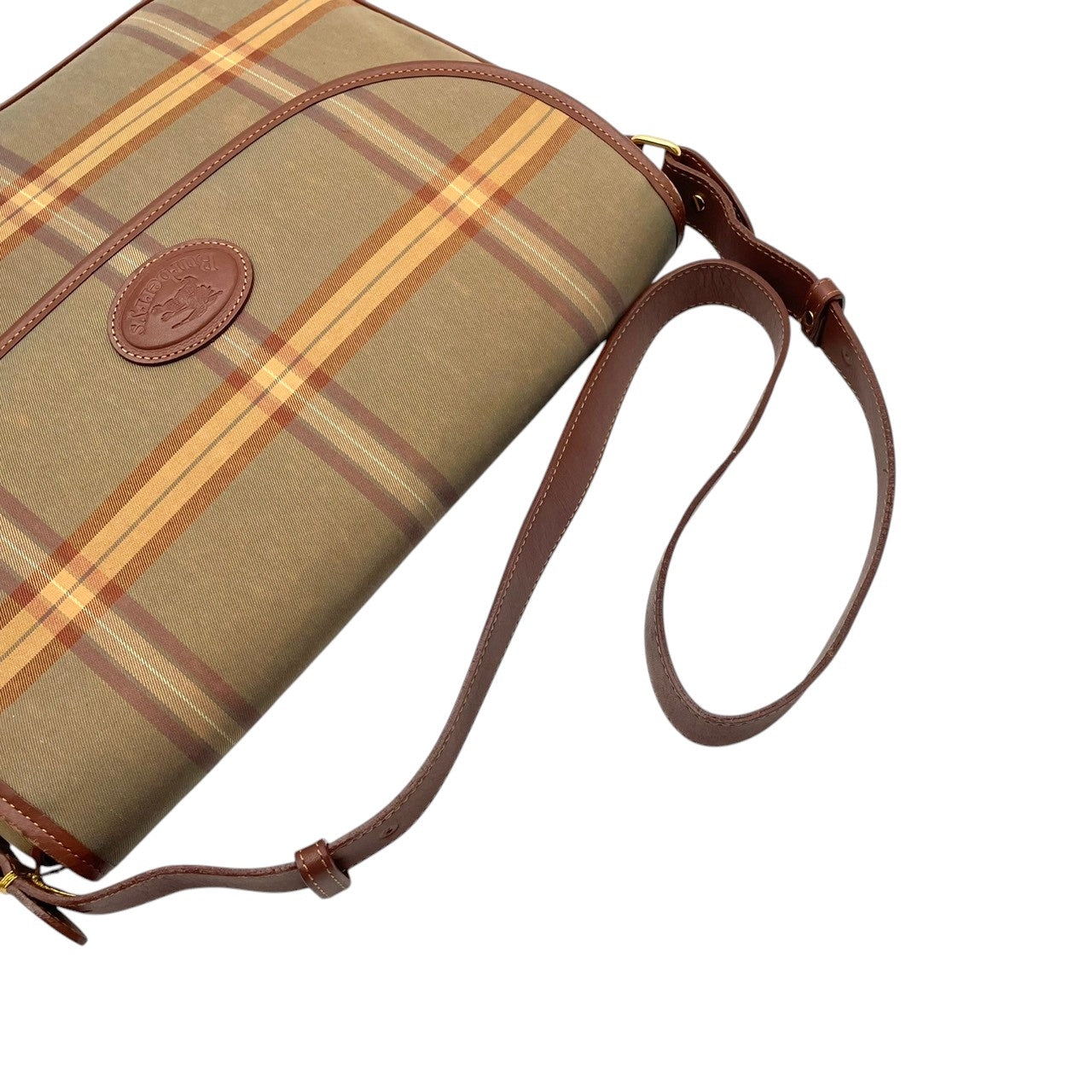 Burberry バーバリー バッグ バーバリーズ ヴィンテージ キャンバス レザー ショルダーバッグ 斜め掛け 肩掛け フラップ チェック柄 ベージュ ブラウン 茶系 ゴールド金具 レディース 定番 人気 鞄 S32