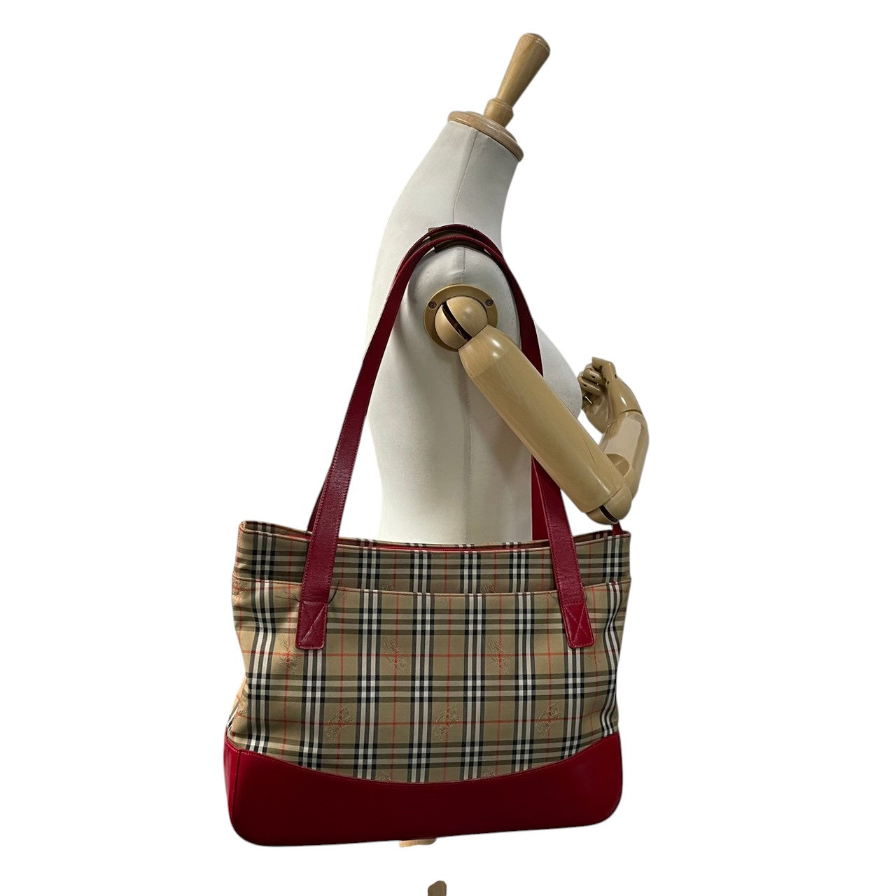 Burberry バーバリー バッグ バーバリーズ チェック ノバチェック シャドーホース トートバッグ ハンドバッグ 手提げ 肩掛け A4収納 キャンバス レザー ベージュ ローズレッド 赤 クラシック ヴィンテージ S32