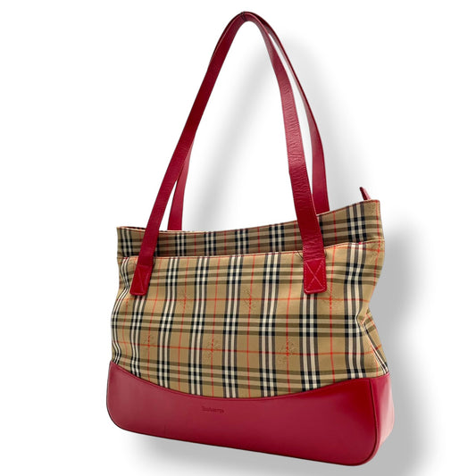 Burberry バーバリー バッグ バーバリーズ チェック ノバチェック シャドーホース トートバッグ ハンドバッグ 手提げ 肩掛け A4収納 キャンバス レザー ベージュ ローズレッド 赤 クラシック ヴィンテージ S32