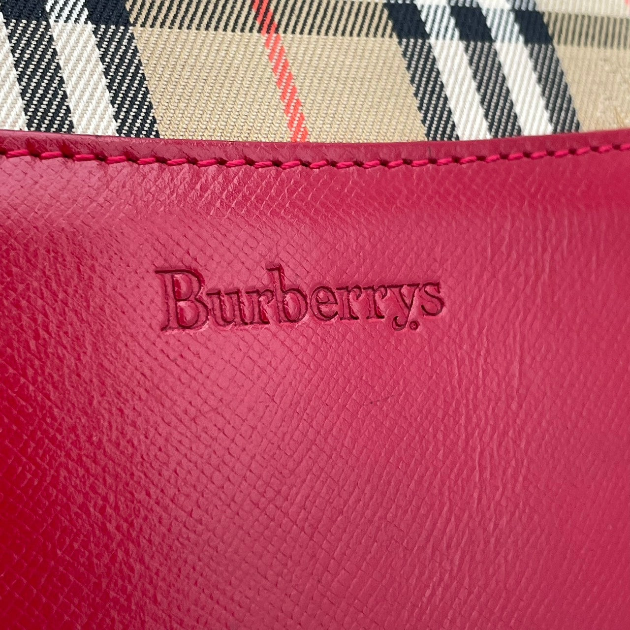Burberry バーバリー バッグ バーバリーズ チェック ノバチェック シャドーホース トートバッグ ハンドバッグ 手提げ 肩掛け A4収納 キャンバス レザー ベージュ ローズレッド 赤 クラシック ヴィンテージ S32