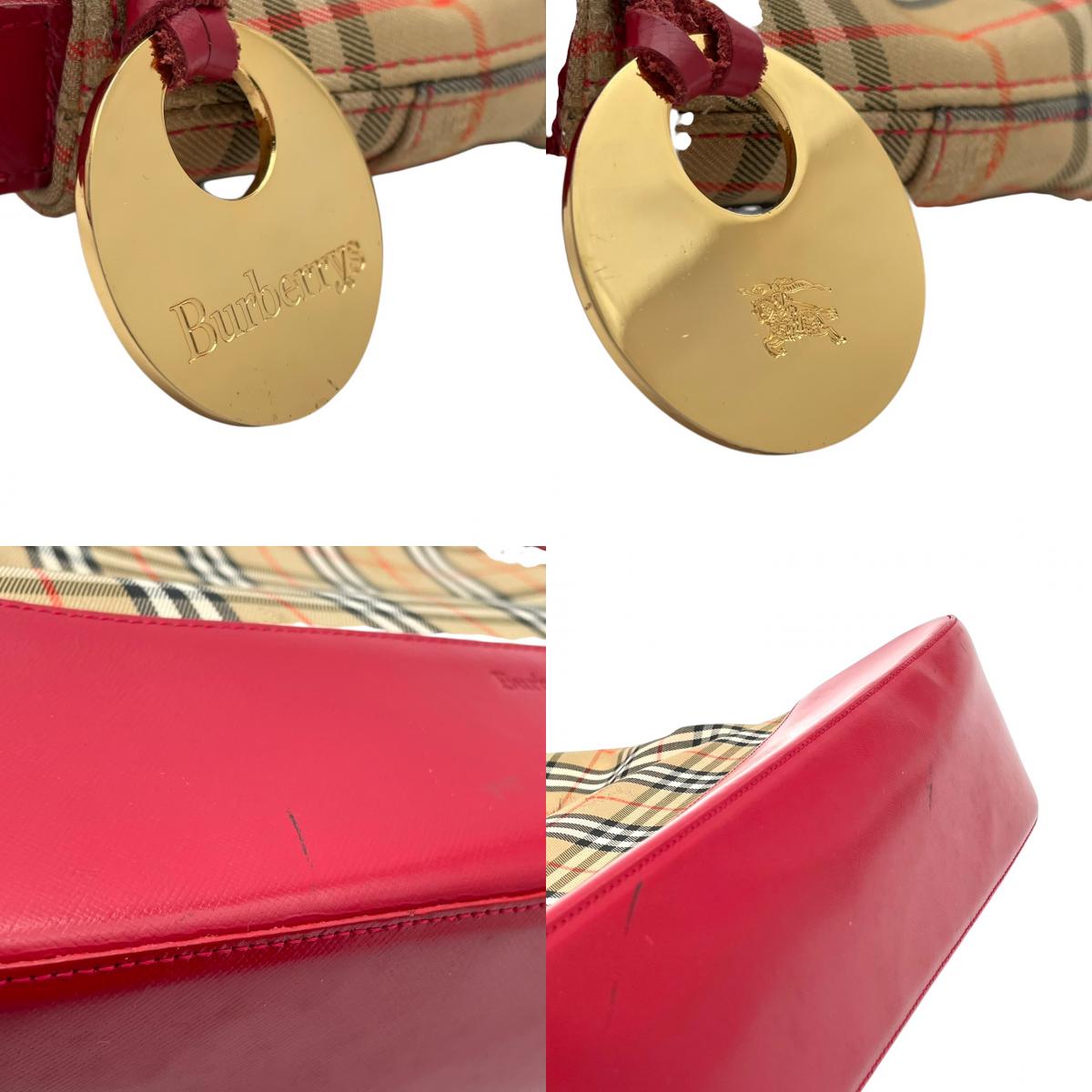 Burberry バーバリー バッグ バーバリーズ チェック ノバチェック シャドーホース トートバッグ ハンドバッグ 手提げ 肩掛け A4収納 キャンバス レザー ベージュ ローズレッド 赤 クラシック ヴィンテージ S32