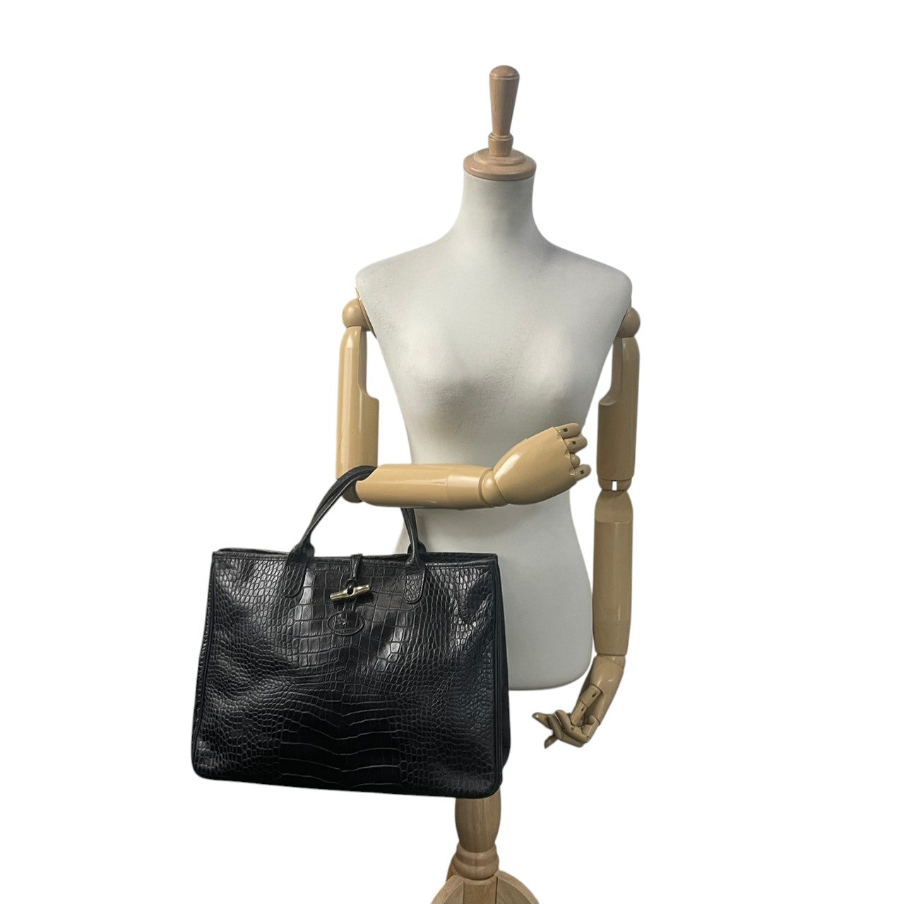 LONGCHAMP ロンシャン バッグ ロゾ ハンドバッグ トートバッグ 手提げ レザー クロコ型押し ブラック 黒 シルバー金具 トグル A4収納 ビジネス 通勤 通学 エレガント クラシック スタイリッシュ 上品 レディース 定番 人気 鞄 S32