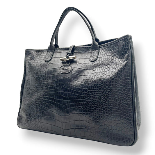 LONGCHAMP ロンシャン バッグ ロゾ ハンドバッグ トートバッグ 手提げ レザー クロコ型押し ブラック 黒 シルバー金具 トグル A4収納 ビジネス 通勤 通学 エレガント クラシック スタイリッシュ 上品 レディース 定番 人気 鞄 S32