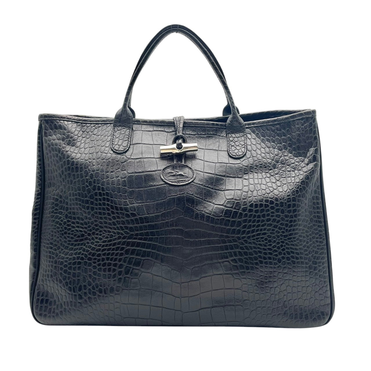 LONGCHAMP ロンシャン バッグ ロゾ ハンドバッグ トートバッグ 手提げ レザー クロコ型押し ブラック 黒 シルバー金具 トグル A4収納 ビジネス 通勤 通学 エレガント クラシック スタイリッシュ 上品 レディース 定番 人気 鞄 S32