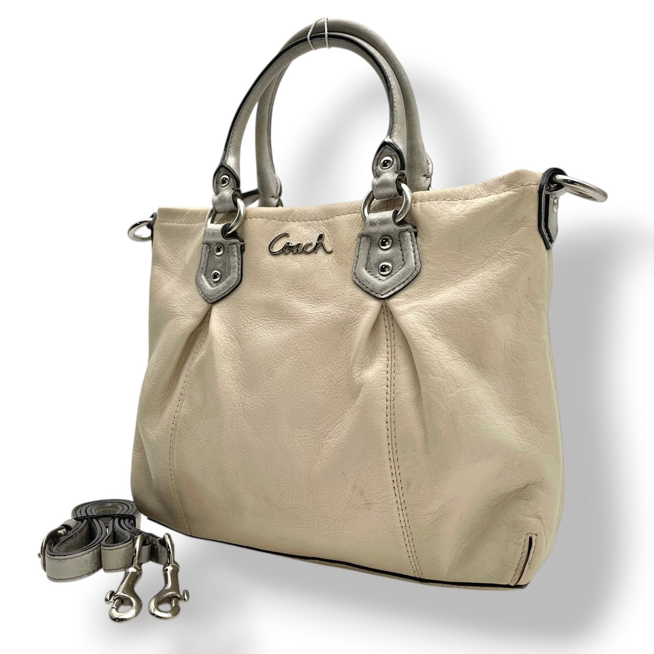 COACH コーチ バッグ アシュレイ レザー 2WAY ショルダーバッグ ハンドバッグ ギャザー 斜め掛け 肩掛け 手提げ 本革 革 アイボリー オフホワイト 白系 シルバー金具 カジュアル デイリー F20342 S80