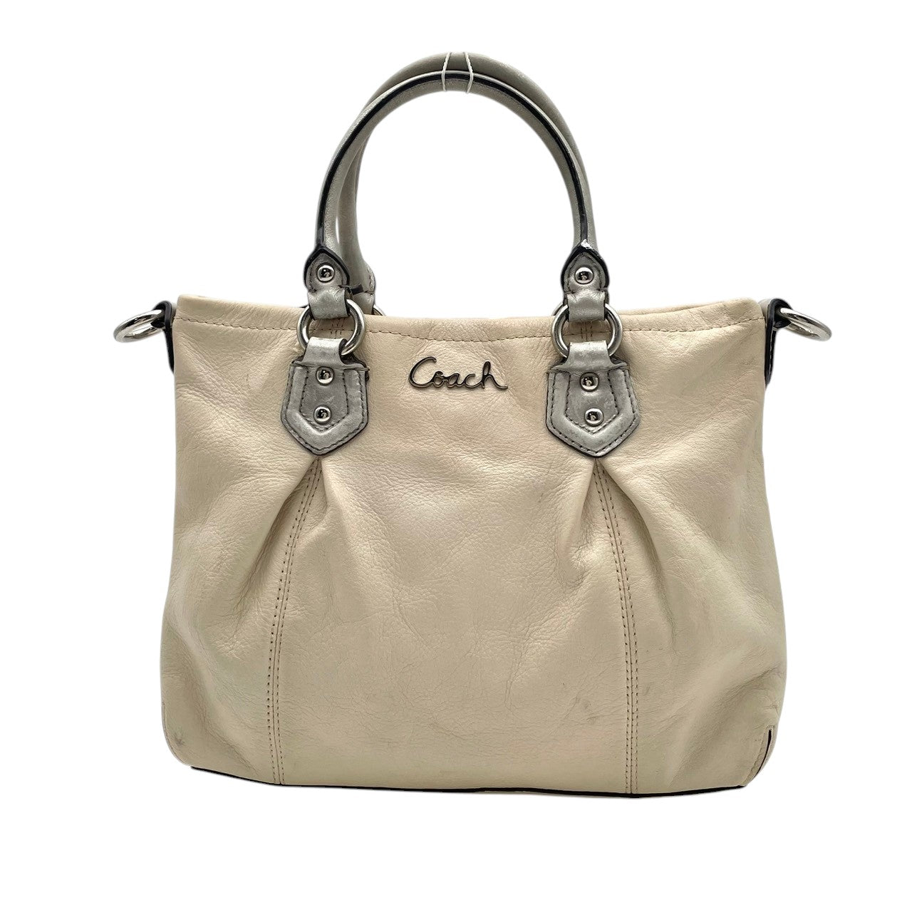 COACH コーチ バッグ アシュレイ レザー 2WAY ショルダーバッグ ハンドバッグ ギャザー 斜め掛け 肩掛け 手提げ 本革 革 アイボリー オフホワイト 白系 シルバー金具 カジュアル デイリー F20342 S80