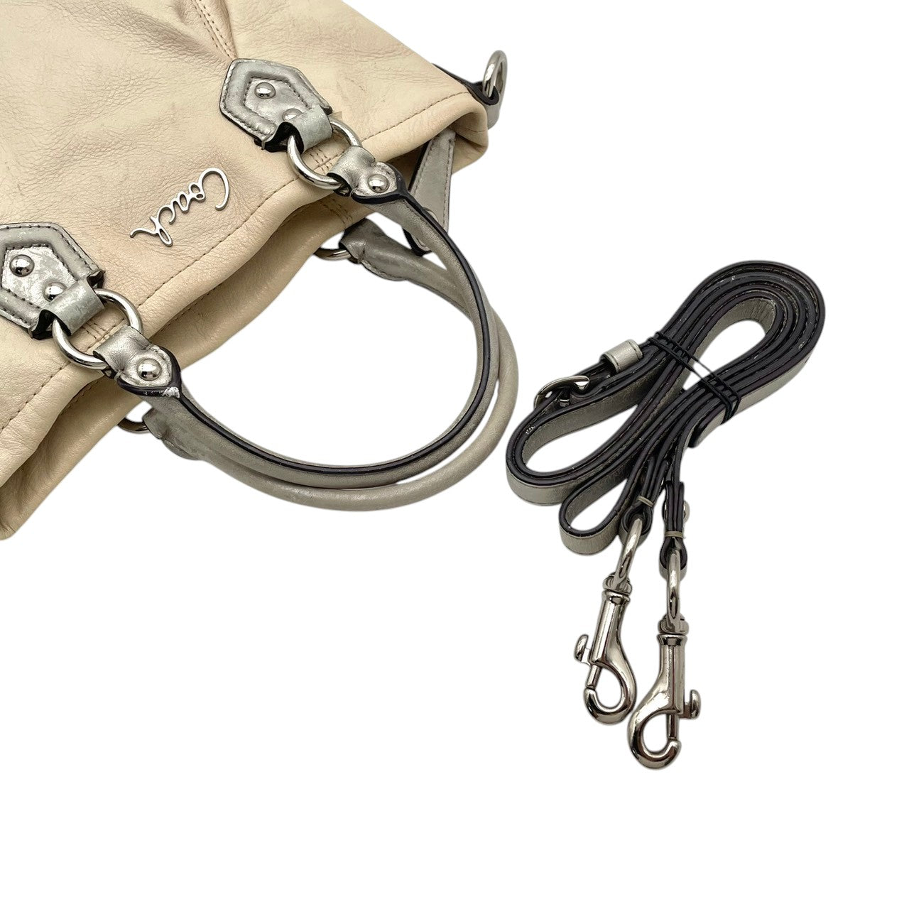 COACH コーチ バッグ アシュレイ レザー 2WAY ショルダーバッグ ハンドバッグ ギャザー 斜め掛け 肩掛け 手提げ 本革 革 アイボリー オフホワイト 白系 シルバー金具 カジュアル デイリー F20342 S80