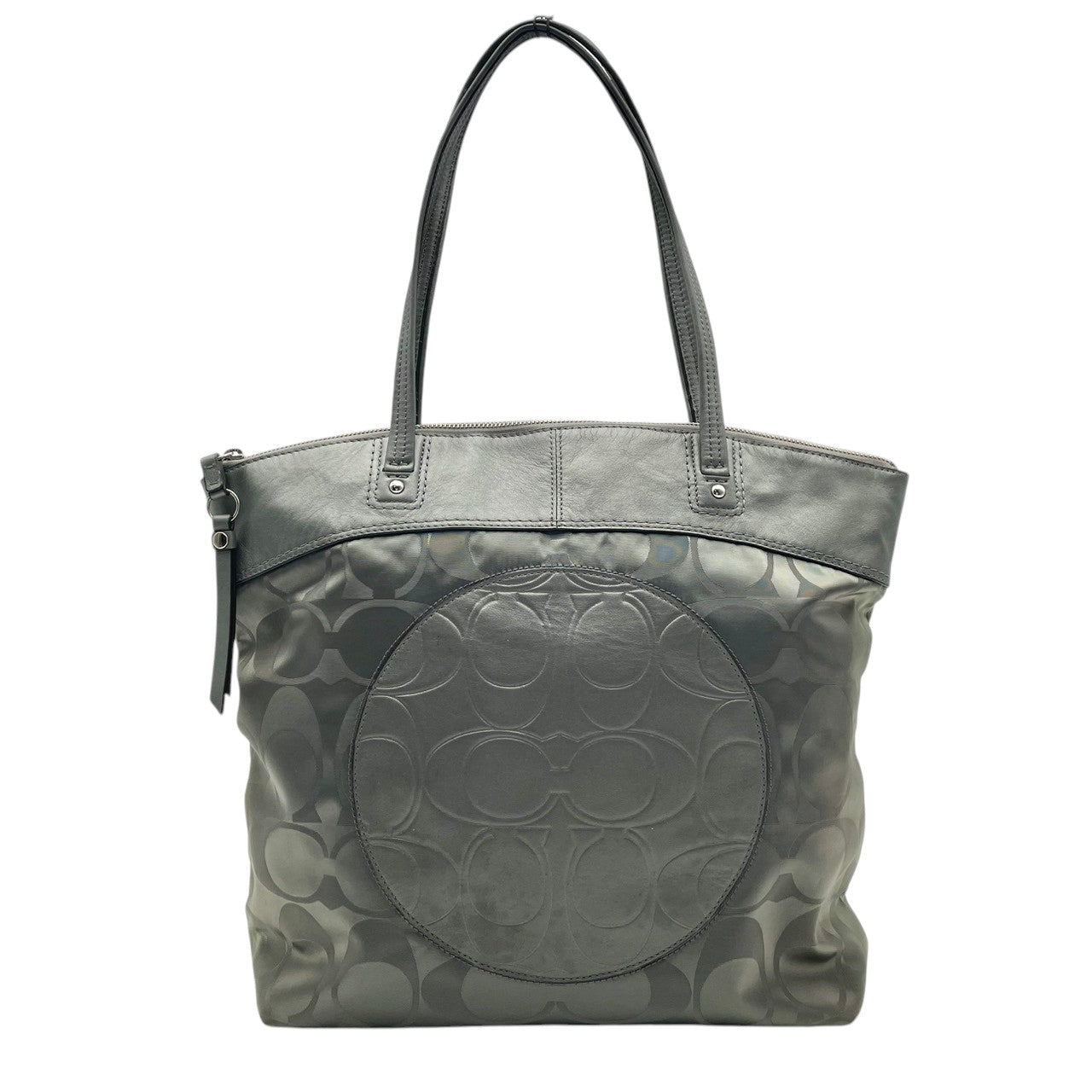 COACH コーチ バッグ シグネチャー ラウラ トートバッグ ハンドバッグ 肩掛け 手提げ A4収納 軽量 ナイロン レザー 本革 グレー 灰色 シルバー金具 エレガント クラシック カジュアル ビジネス 通勤 通学 レディース F19440 S80