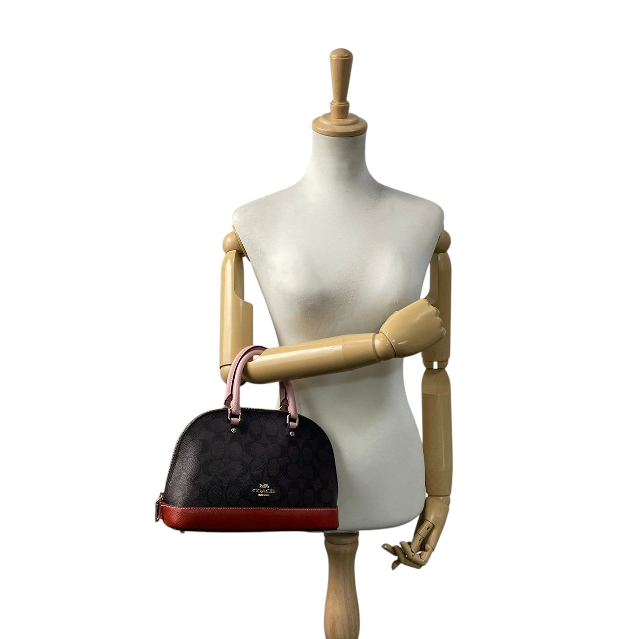 【美品】 COACH コーチ バッグ ミニ シエラ サッチェル シグネチャー ハンドバッグ ショルダーバッグ 2WAY 手提げ PVC レザー ブラウン ピンク 茶系 ゴールド金具 エレガント クラシック スタイリッシュ カジュアル レディース 人気 F26155 S80