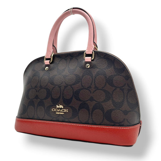 【美品】 COACH コーチ バッグ ミニ シエラ サッチェル シグネチャー ハンドバッグ ショルダーバッグ 2WAY 手提げ PVC レザー ブラウン ピンク 茶系 ゴールド金具 エレガント クラシック スタイリッシュ カジュアル レディース 人気 F26155 S80