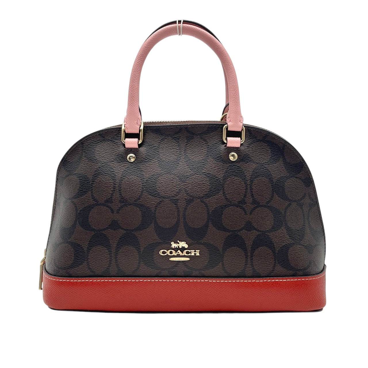 【美品】 COACH コーチ バッグ ミニ シエラ サッチェル シグネチャー ハンドバッグ ショルダーバッグ 2WAY 手提げ PVC レザー ブラウン ピンク 茶系 ゴールド金具 エレガント クラシック スタイリッシュ カジュアル レディース 人気 F26155 S80