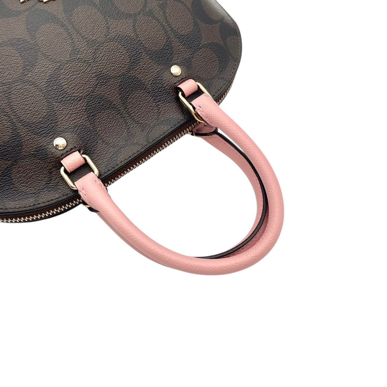 【美品】 COACH コーチ バッグ ミニ シエラ サッチェル シグネチャー ハンドバッグ ショルダーバッグ 2WAY 手提げ PVC レザー ブラウン ピンク 茶系 ゴールド金具 エレガント クラシック スタイリッシュ カジュアル レディース 人気 F26155 S80