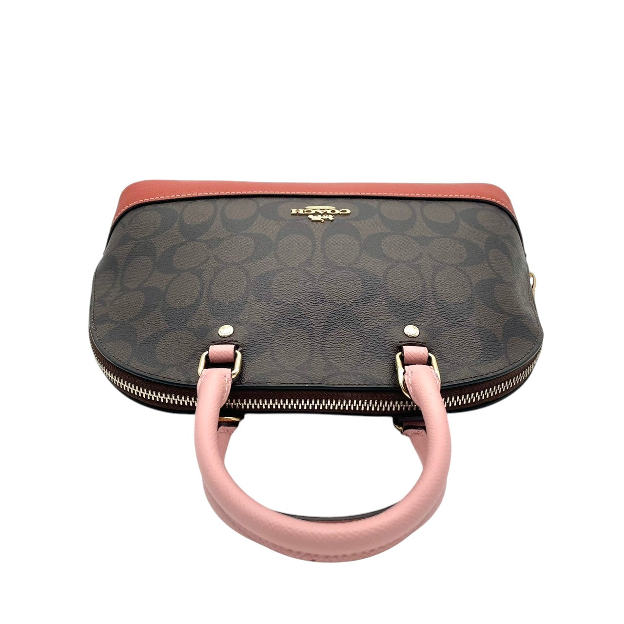 【美品】 COACH コーチ バッグ ミニ シエラ サッチェル シグネチャー ハンドバッグ ショルダーバッグ 2WAY 手提げ PVC レザー ブラウン ピンク 茶系 ゴールド金具 エレガント クラシック スタイリッシュ カジュアル レディース 人気 F26155 S80