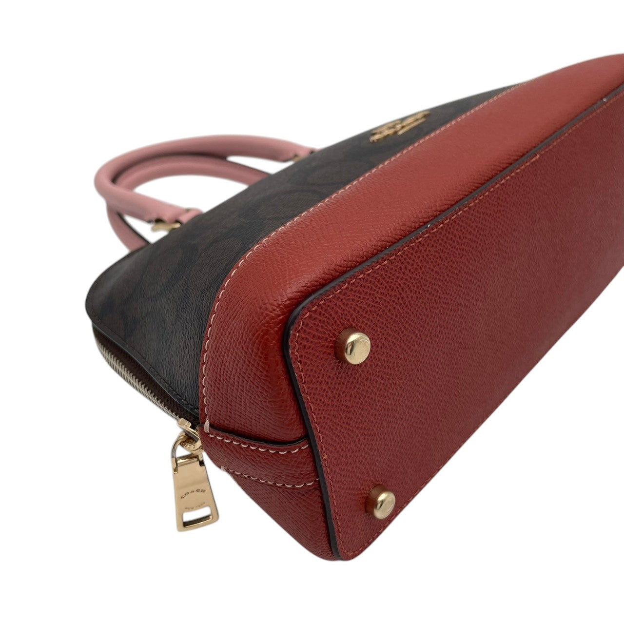 【美品】 COACH コーチ バッグ ミニ シエラ サッチェル シグネチャー ハンドバッグ ショルダーバッグ 2WAY 手提げ PVC レザー ブラウン ピンク 茶系 ゴールド金具 エレガント クラシック スタイリッシュ カジュアル レディース 人気 F26155 S80