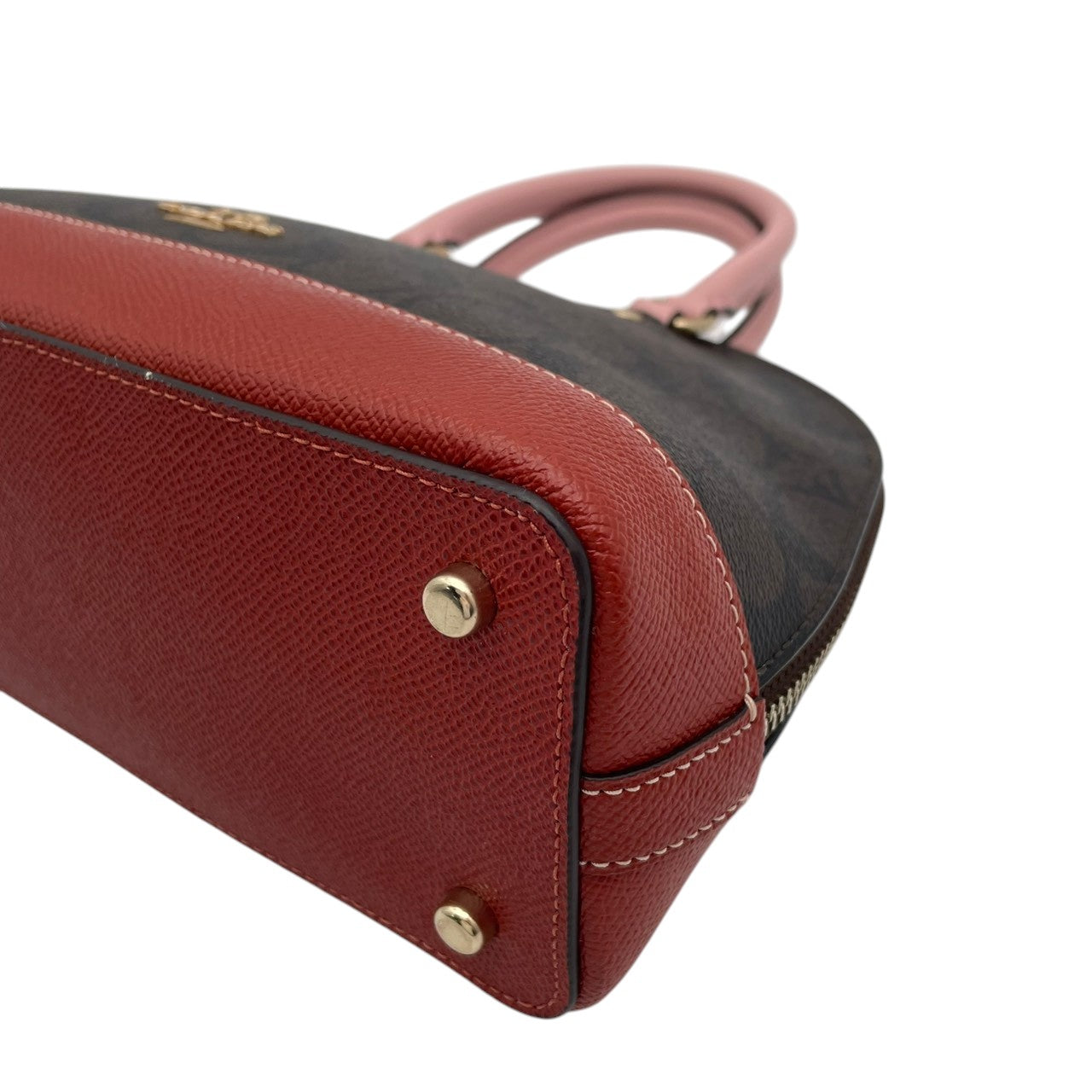 【美品】 COACH コーチ バッグ ミニ シエラ サッチェル シグネチャー ハンドバッグ ショルダーバッグ 2WAY 手提げ PVC レザー ブラウン ピンク 茶系 ゴールド金具 エレガント クラシック スタイリッシュ カジュアル レディース 人気 F26155 S80