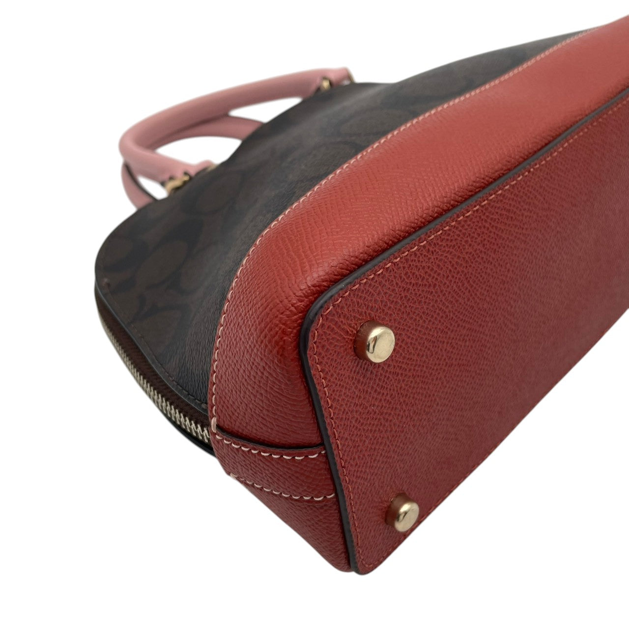 【美品】 COACH コーチ バッグ ミニ シエラ サッチェル シグネチャー ハンドバッグ ショルダーバッグ 2WAY 手提げ PVC レザー ブラウン ピンク 茶系 ゴールド金具 エレガント クラシック スタイリッシュ カジュアル レディース 人気 F26155 S80