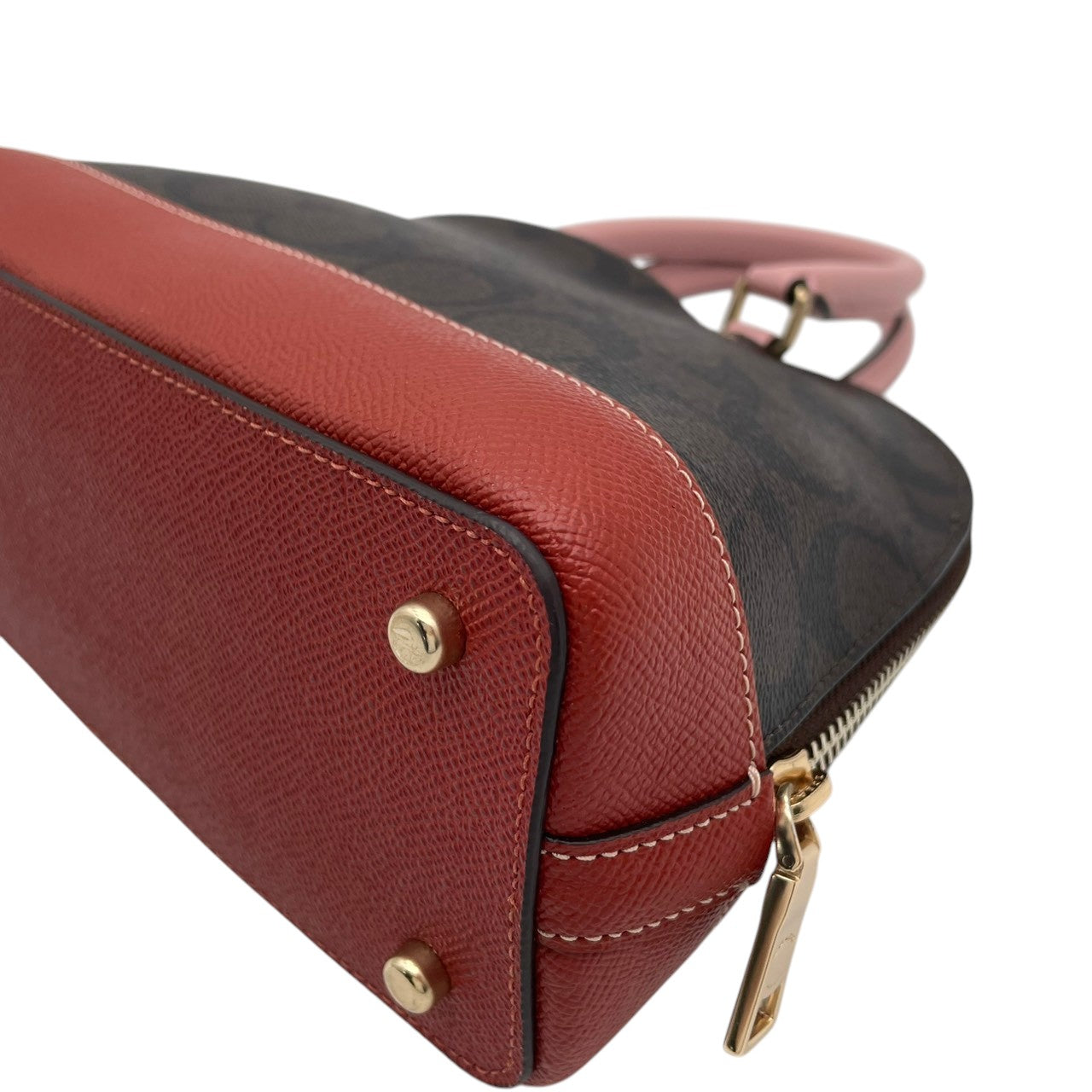 【美品】 COACH コーチ バッグ ミニ シエラ サッチェル シグネチャー ハンドバッグ ショルダーバッグ 2WAY 手提げ PVC レザー ブラウン ピンク 茶系 ゴールド金具 エレガント クラシック スタイリッシュ カジュアル レディース 人気 F26155 S80