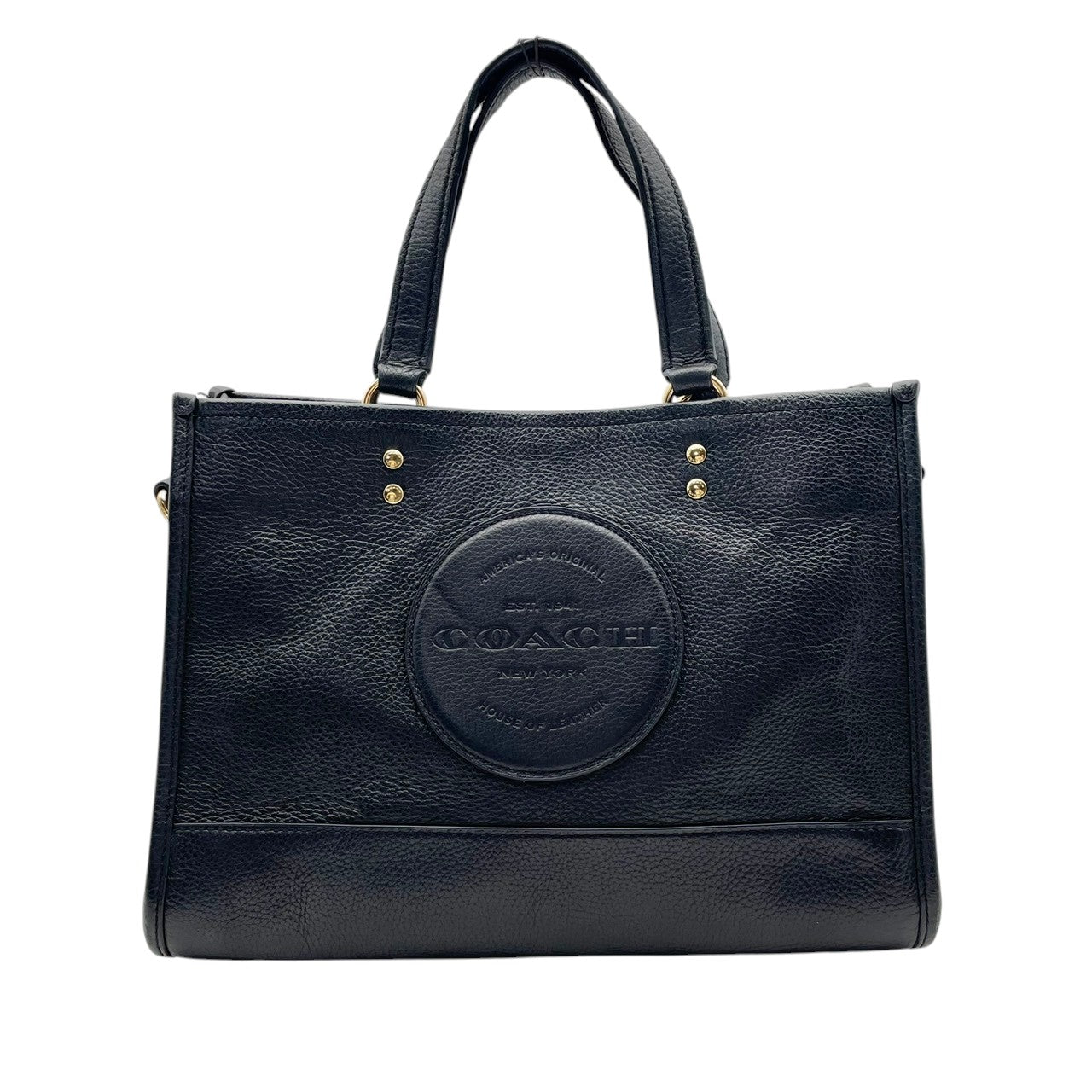 【美品】 COACH コーチ バッグ デンプシー キャリーオール ウィズ パッチ ハンドバッグ トートバッグ 手提げ 本革 レザー ブラック 黒 ゴールド金具 ロゴパッチ エレガント スタイリッシュ 通勤 レディース 人気 定番 鞄 C2004 S80