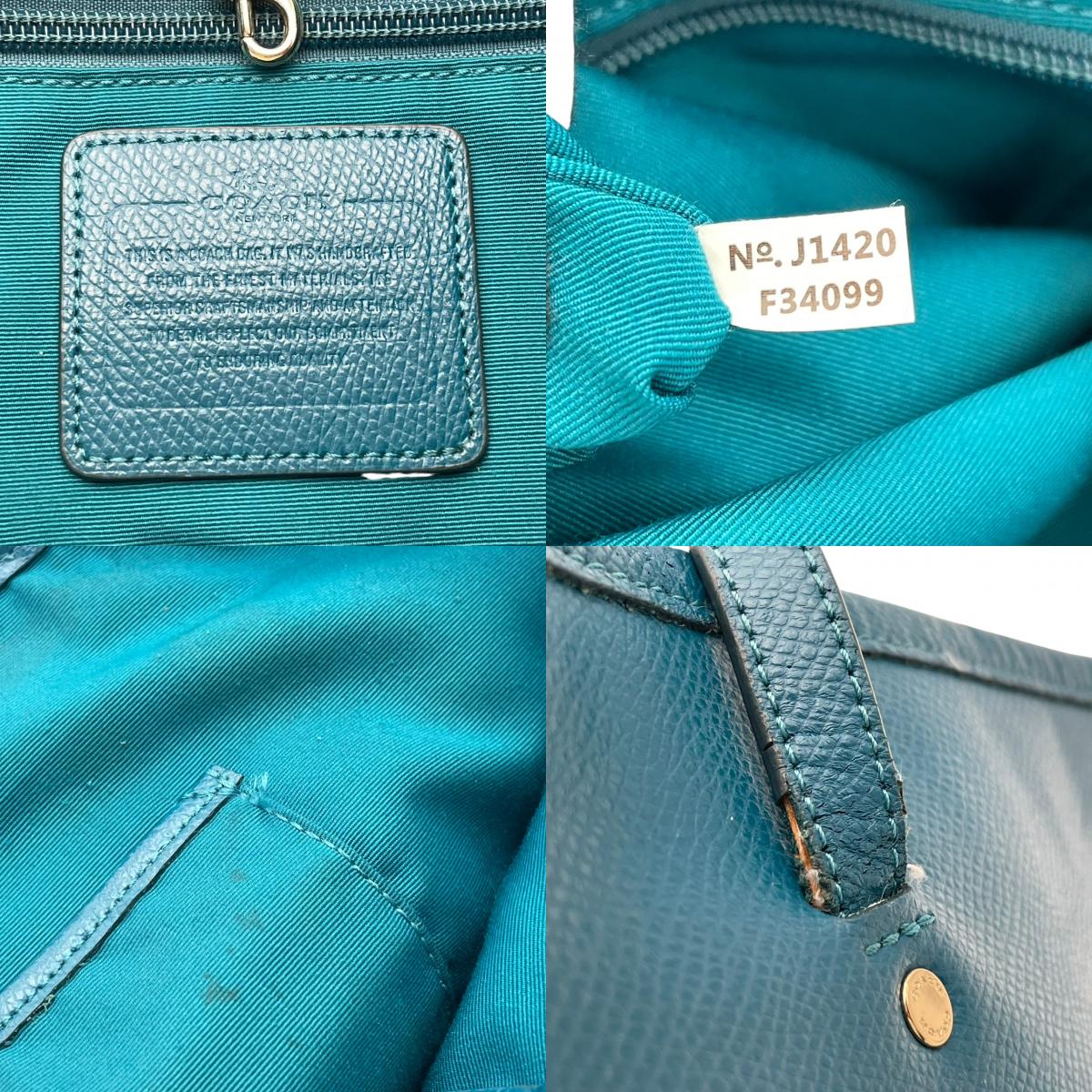 COACH コーチ バッグ クロスグレイン レザー トートバッグ ハンドバッグ 肩掛け 手提げ 本革 レザー ブルー 青 ターコイズブルー ゴールド金具 A4サイズ収納可能 ビジネス 通勤 通学 カジュアル レディース 女性 人気 F34099 S80