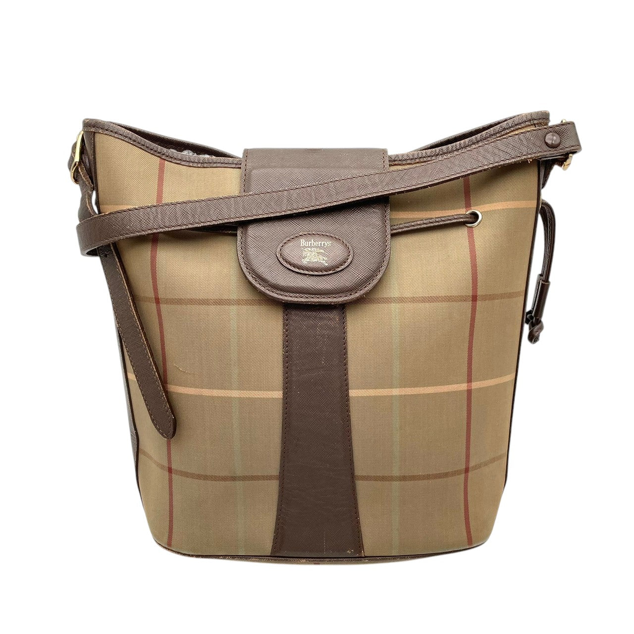 Burberry バーバリー バッグ バーバリーズ ノバチェック 巾着 ショルダーバッグ 斜め掛け 肩掛け キャンバス レザー ベージュ ブラウン 茶系 ゴールド金具 クラシック ヴィンテージ レディース 人気 定番 鞄 S90