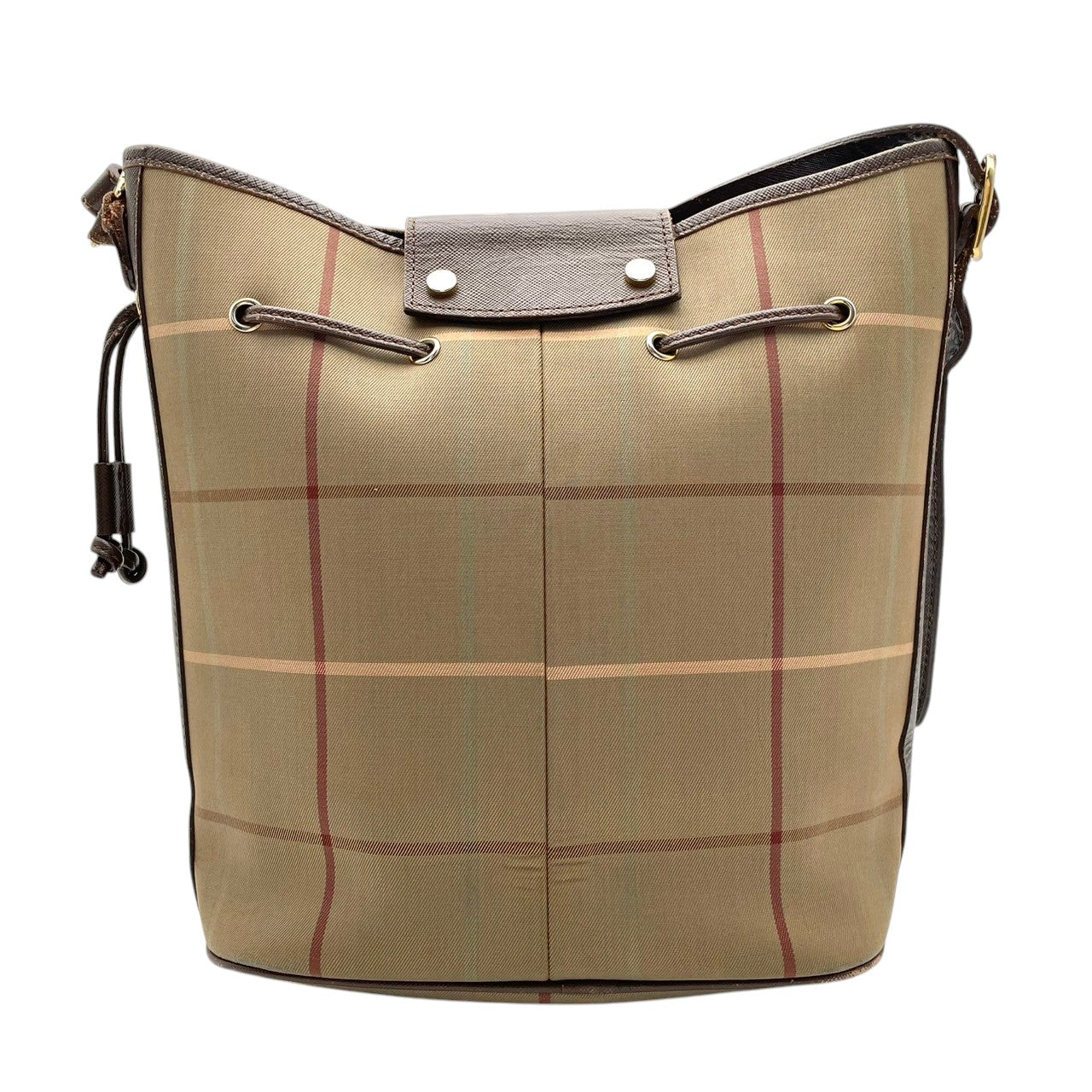 Burberry バーバリー バッグ バーバリーズ ノバチェック 巾着 ショルダーバッグ 斜め掛け 肩掛け キャンバス レザー ベージュ ブラウン 茶系 ゴールド金具 クラシック ヴィンテージ レディース 人気 定番 鞄 S90