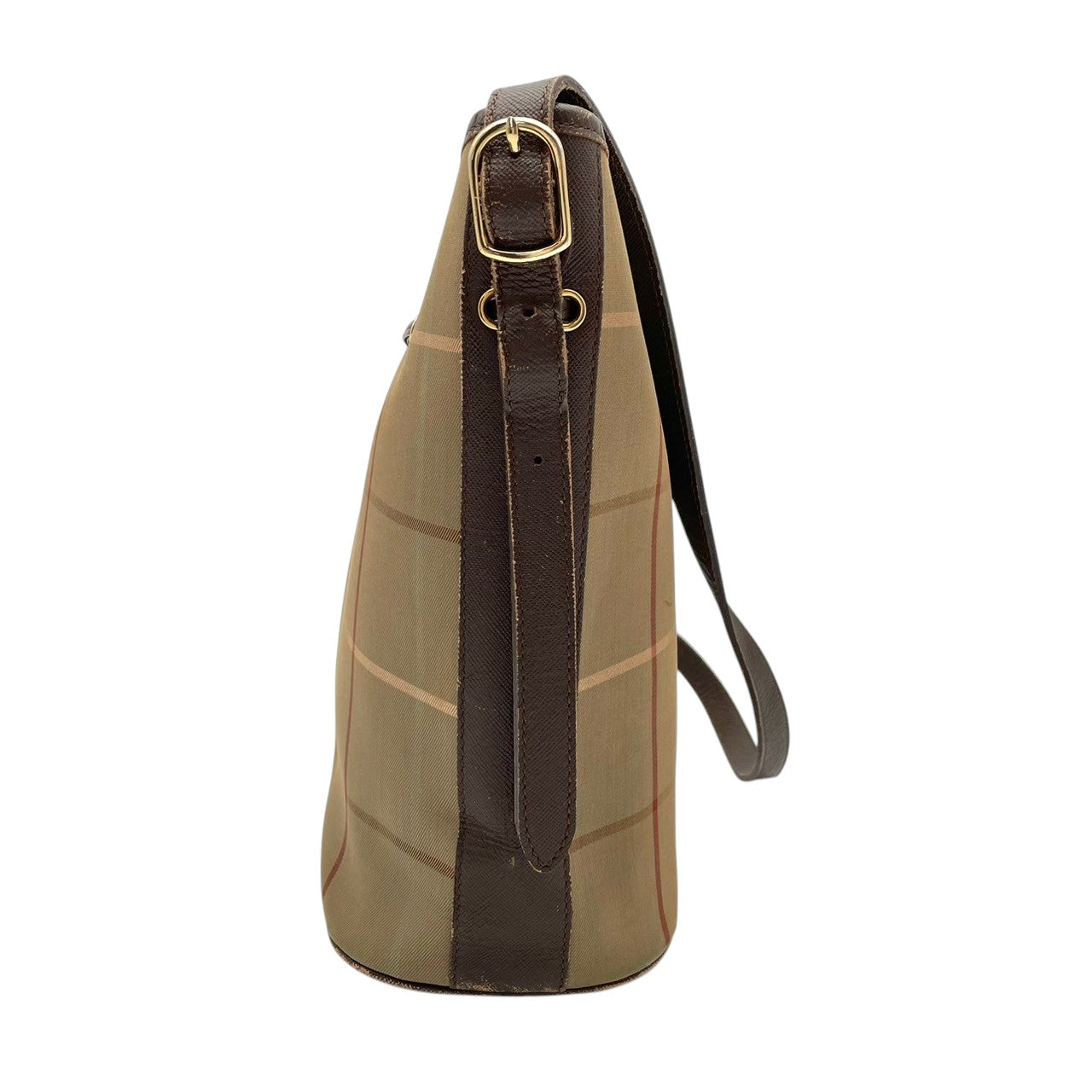 Burberry バーバリー バッグ バーバリーズ ノバチェック 巾着 ショルダーバッグ 斜め掛け 肩掛け キャンバス レザー ベージュ ブラウン 茶系 ゴールド金具 クラシック ヴィンテージ レディース 人気 定番 鞄 S90