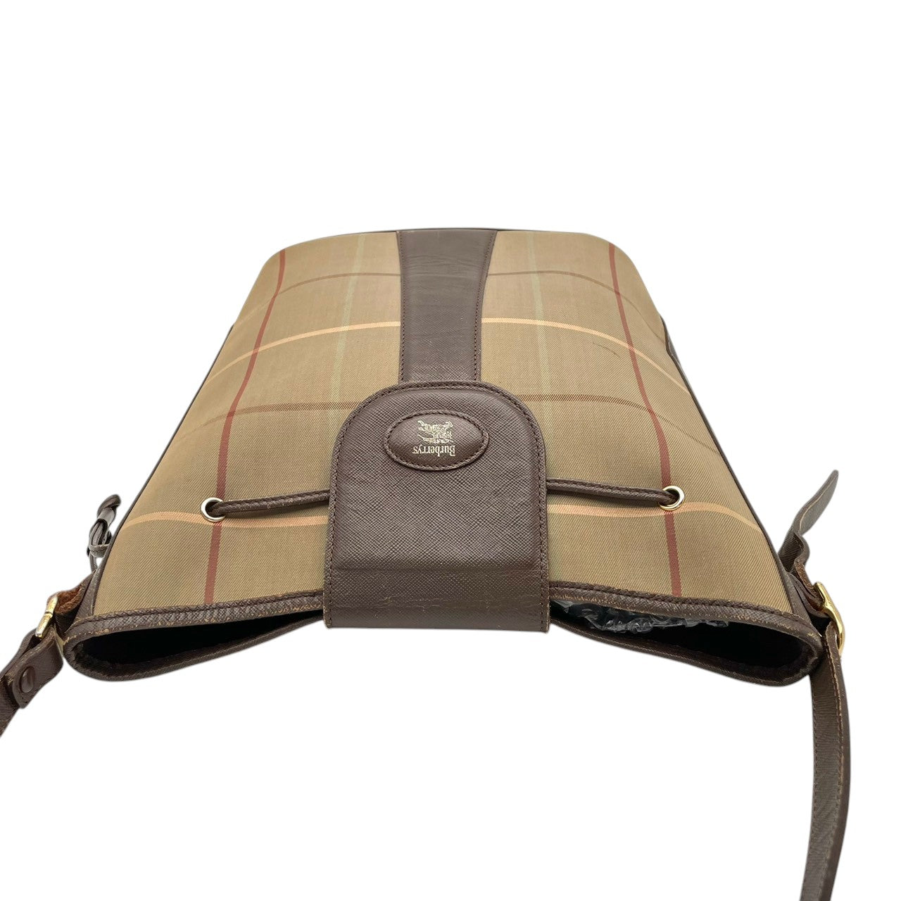 Burberry バーバリー バッグ バーバリーズ ノバチェック 巾着 ショルダーバッグ 斜め掛け 肩掛け キャンバス レザー ベージュ ブラウン 茶系 ゴールド金具 クラシック ヴィンテージ レディース 人気 定番 鞄 S90