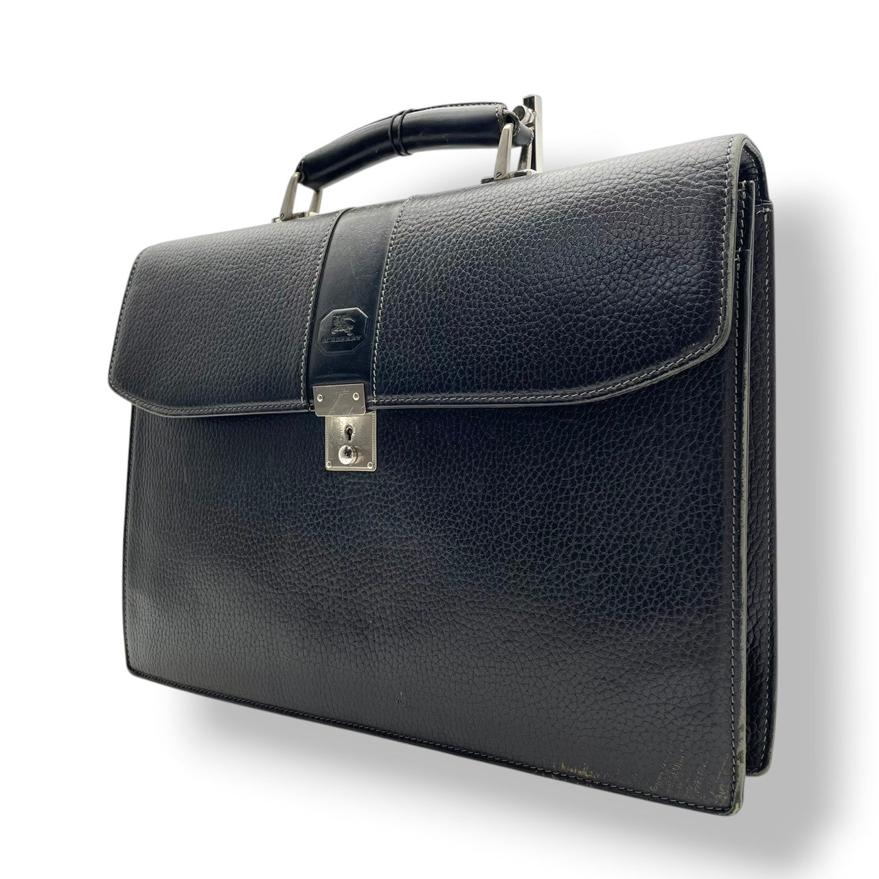 バーバリー バッグ BURBERRY ブリーフケース ビジネスバッグ ダレスバッグ ハンドバッグ 手提げ A4収納 型押しレザー 本革 ブラック 黒 シルバー金具 ノバチェック エレガント クラシック ヴィンテージ メンズ 男性 通勤 仕事 定番 S90