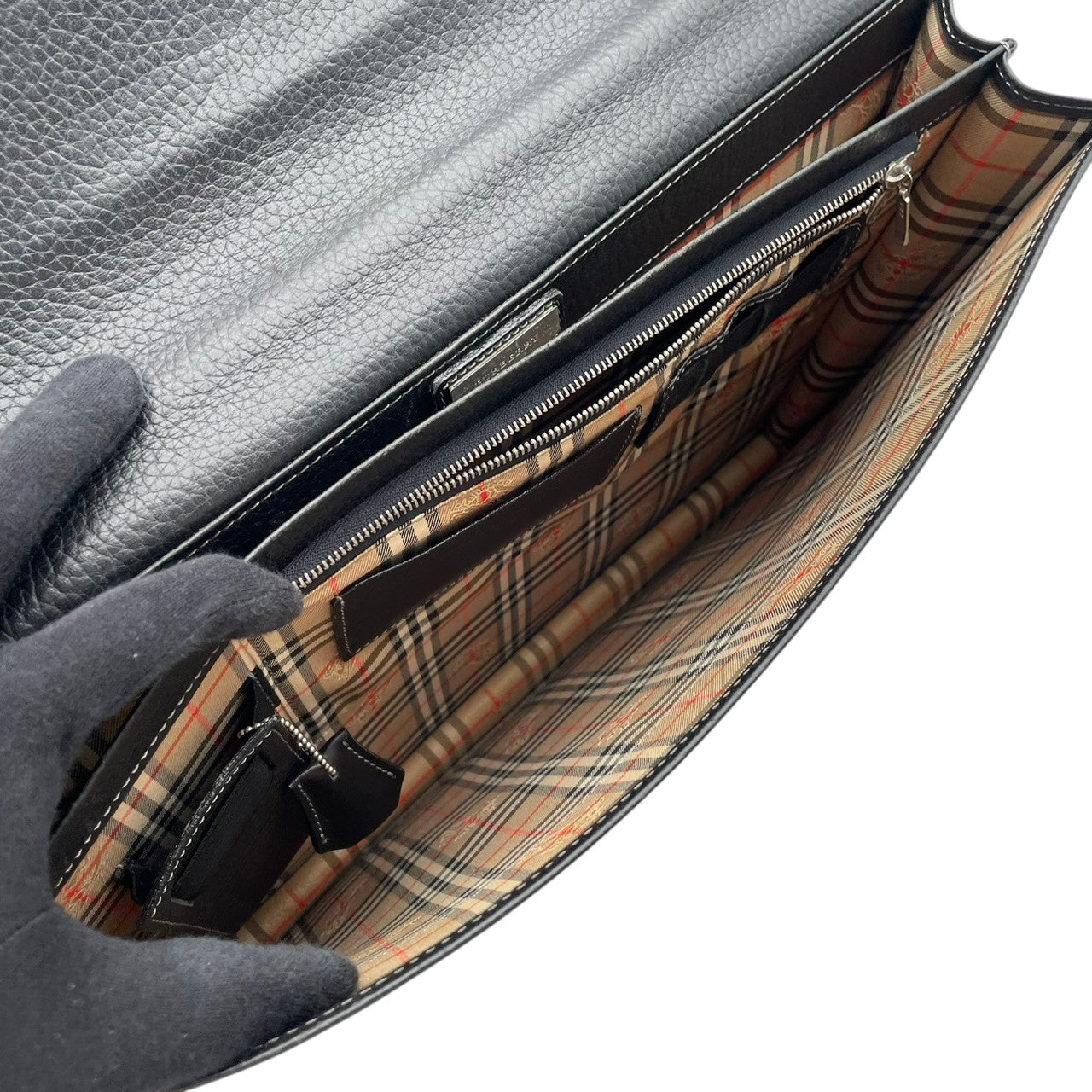 バーバリー バッグ BURBERRY ブリーフケース ビジネスバッグ ダレスバッグ ハンドバッグ 手提げ A4収納 型押しレザー 本革 ブラック 黒 シルバー金具 ノバチェック エレガント クラシック ヴィンテージ メンズ 男性 通勤 仕事 定番 S90